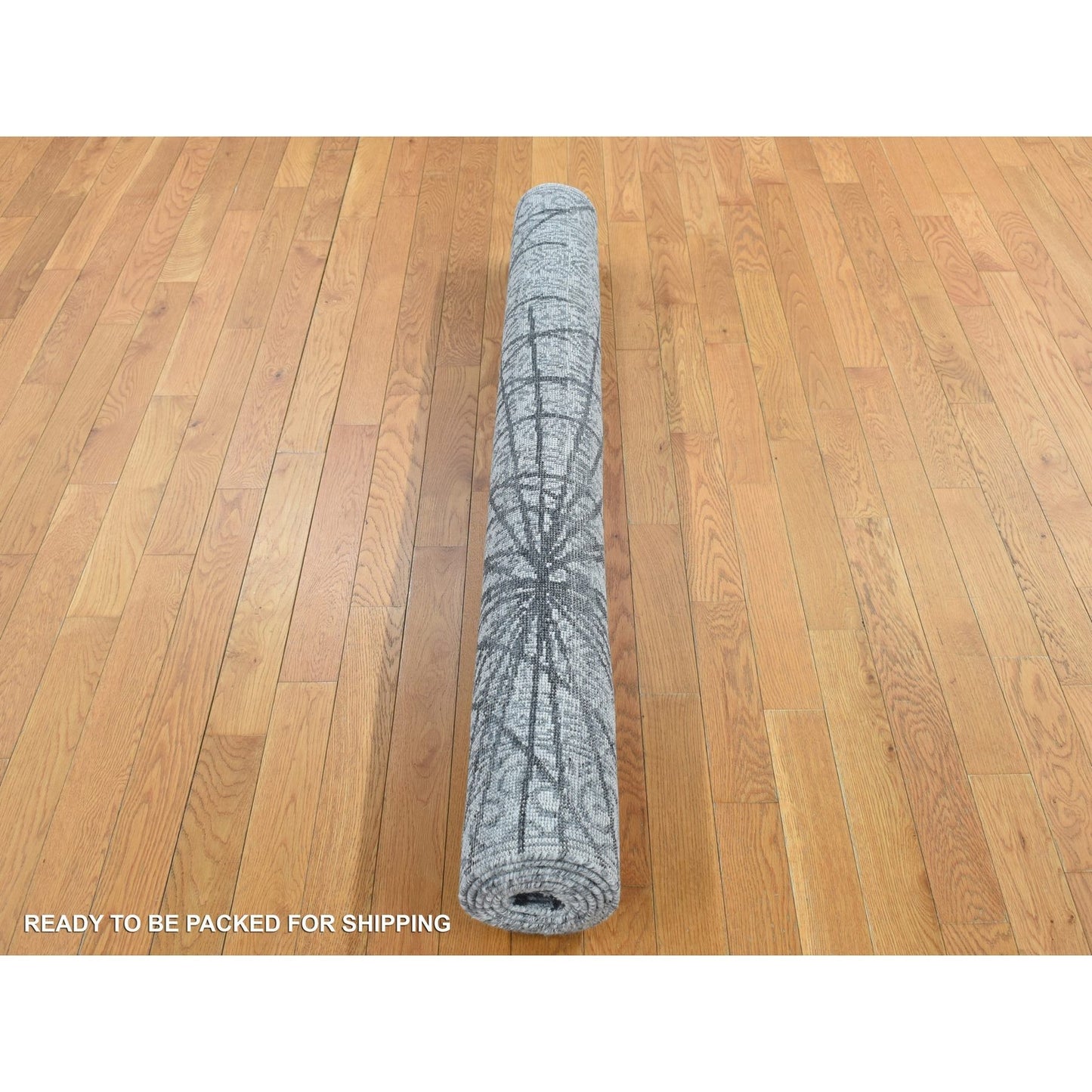 5'6"X7'9" Gainsboro Gray Spider Web Design Wool And Silk Hand Knotted Rug