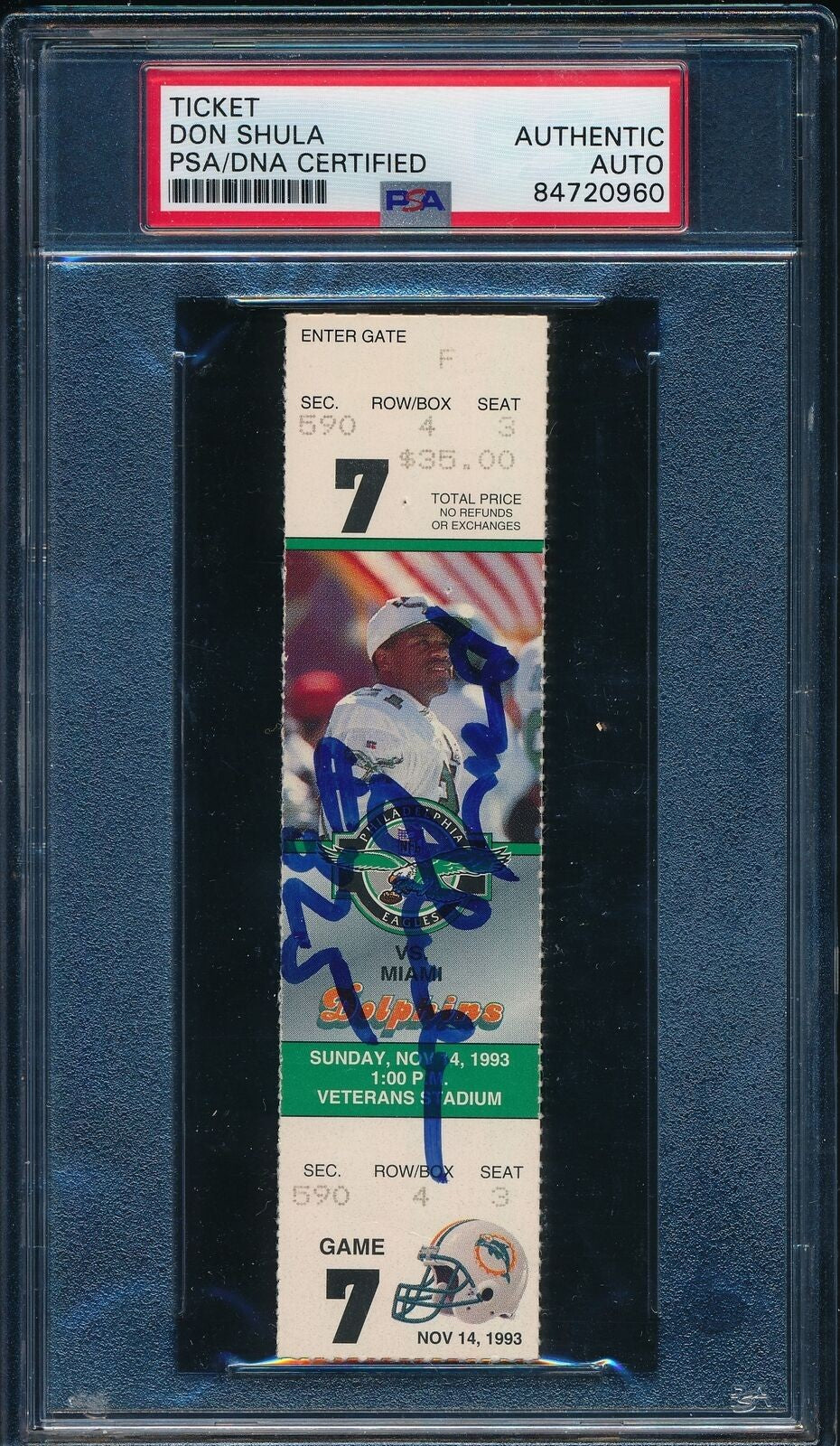 Don Shula Signed Nfl Wins Record #325 11/4/1993