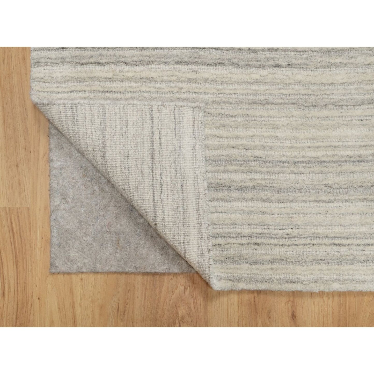 2'7"X12' Ivory Hand Loomed Plain Modern Design Undyed All Wool Runner Rug
