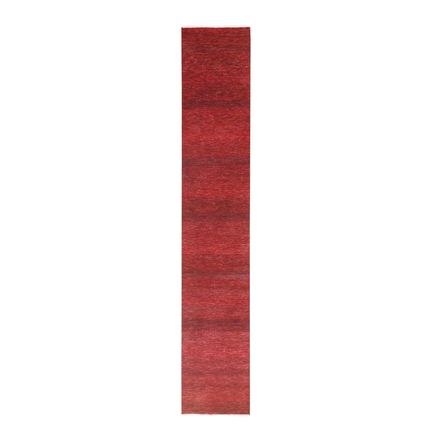 2'5"X14' Red Modern Grass Design Hand Knotted Wool And Silk Runner Rug
