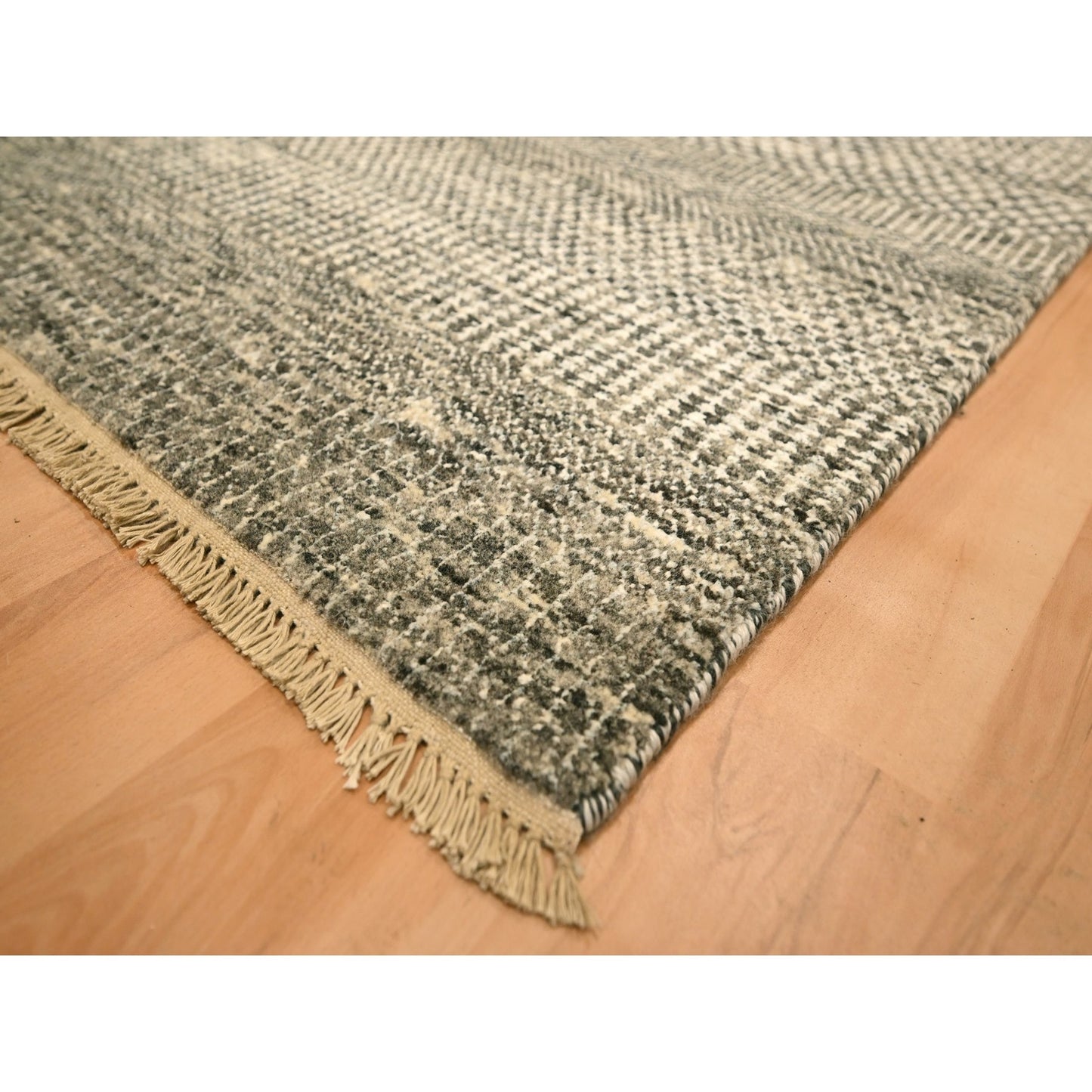 7'9"X10'2" Storm Gray Modern Grass Design Natural Wool Hand Knotted Rug
