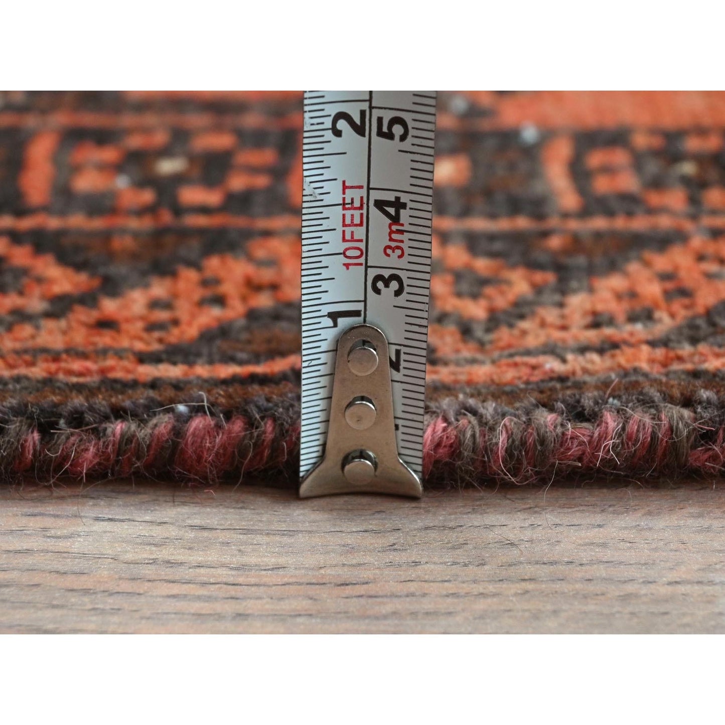 3'7"X6'5" Red Old Farsian Balooch Hand Knotted Wool Worn Down Clean Rug