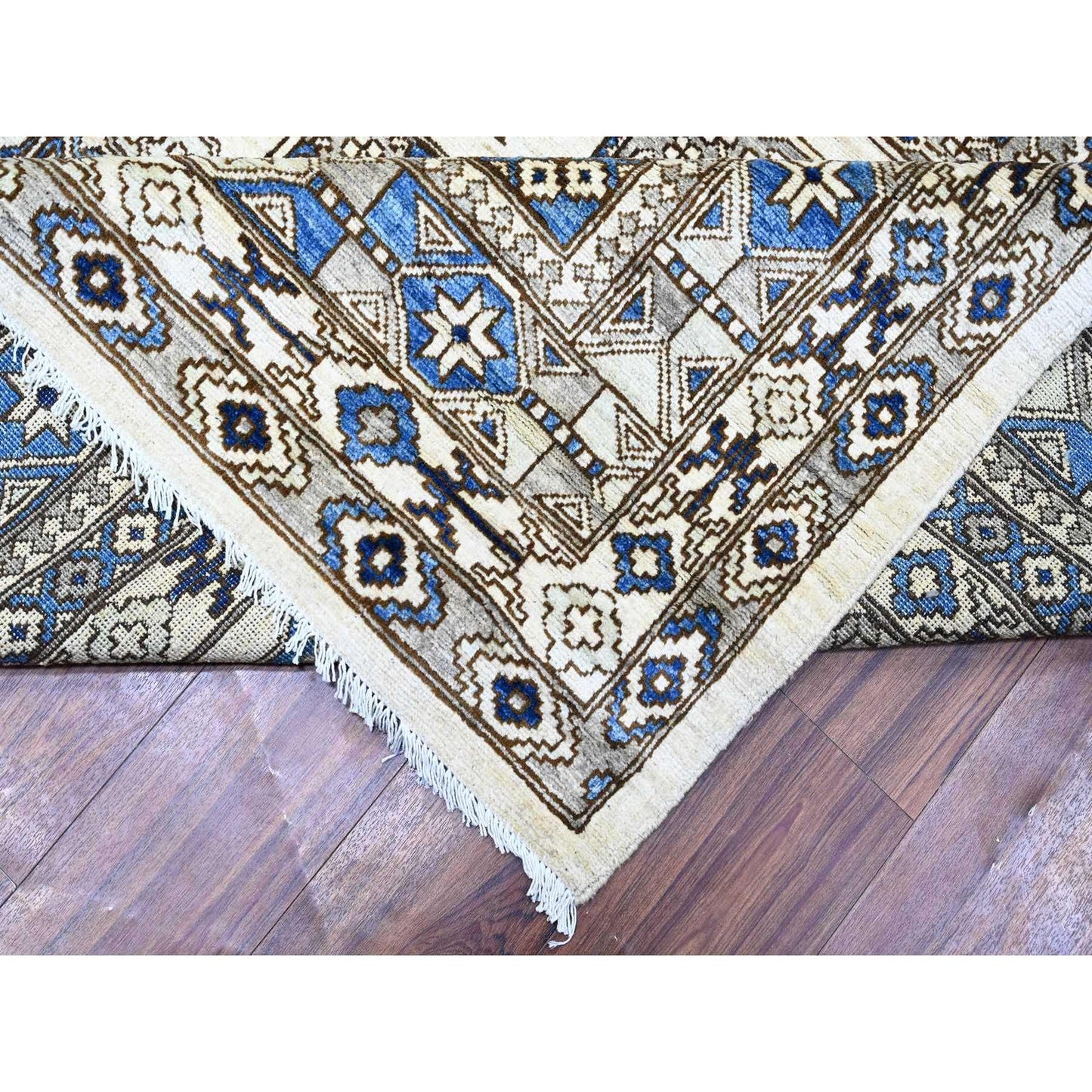 9'1"X12' Porcelain Ivory Afghan Ersari Design Hand Knotted Wool Rug