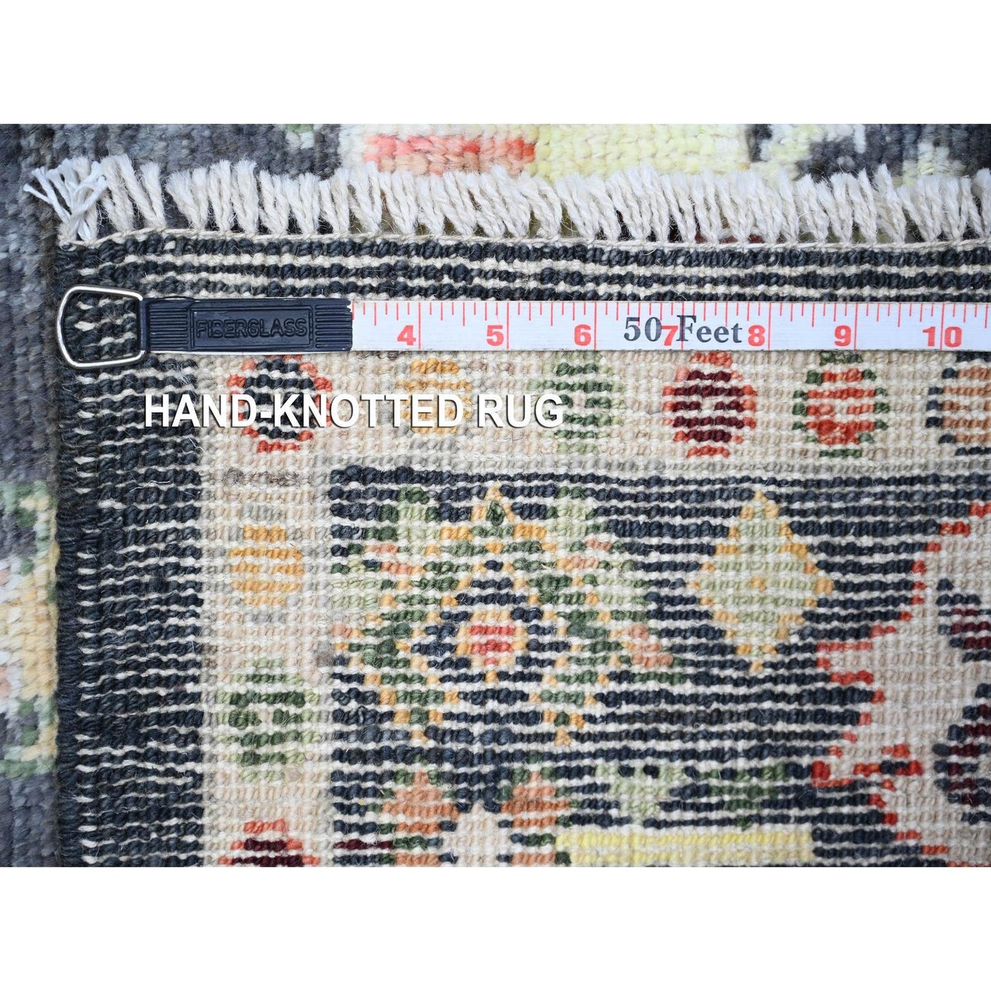 4'4"X9'6" Black Angora Oushak Leaf Design Wool Hand Knotted Runner Rug