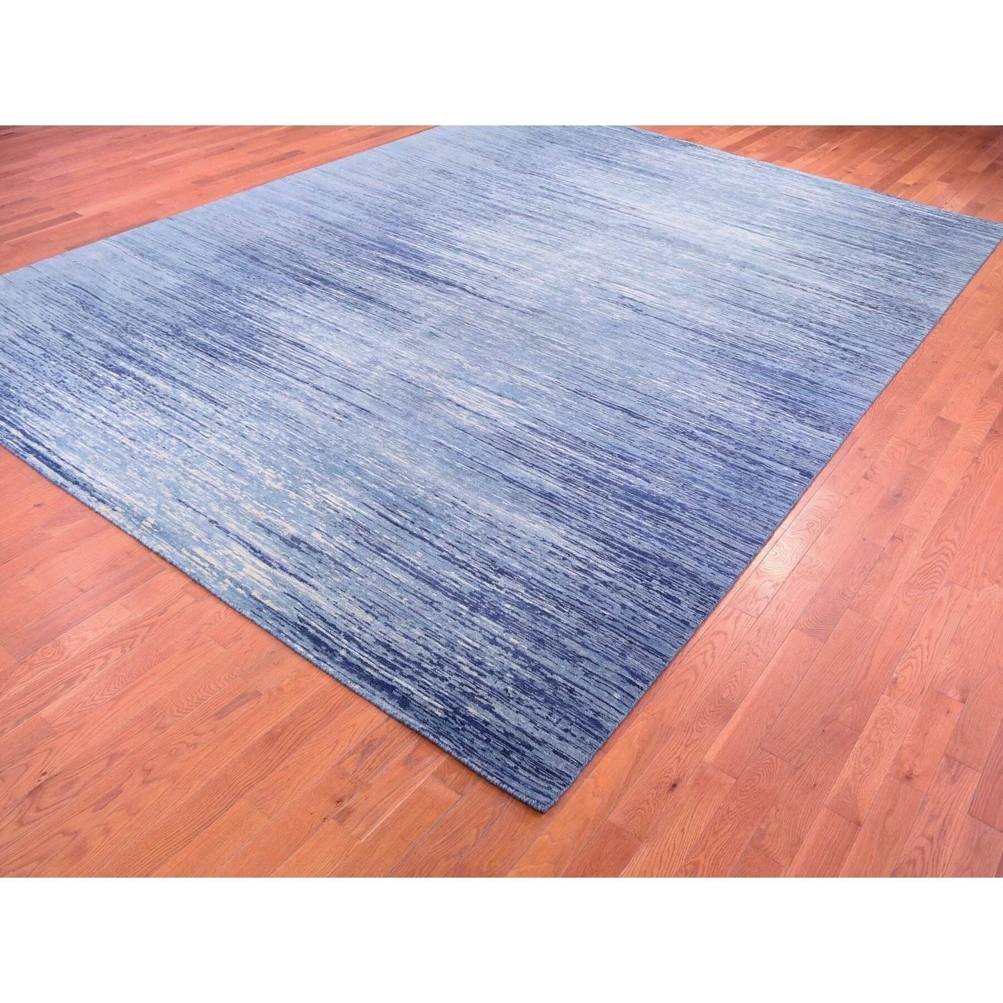 10'1"X14'1" Blue Oceanic Pure Wool Ombre Design Hand Made Oriental Rug