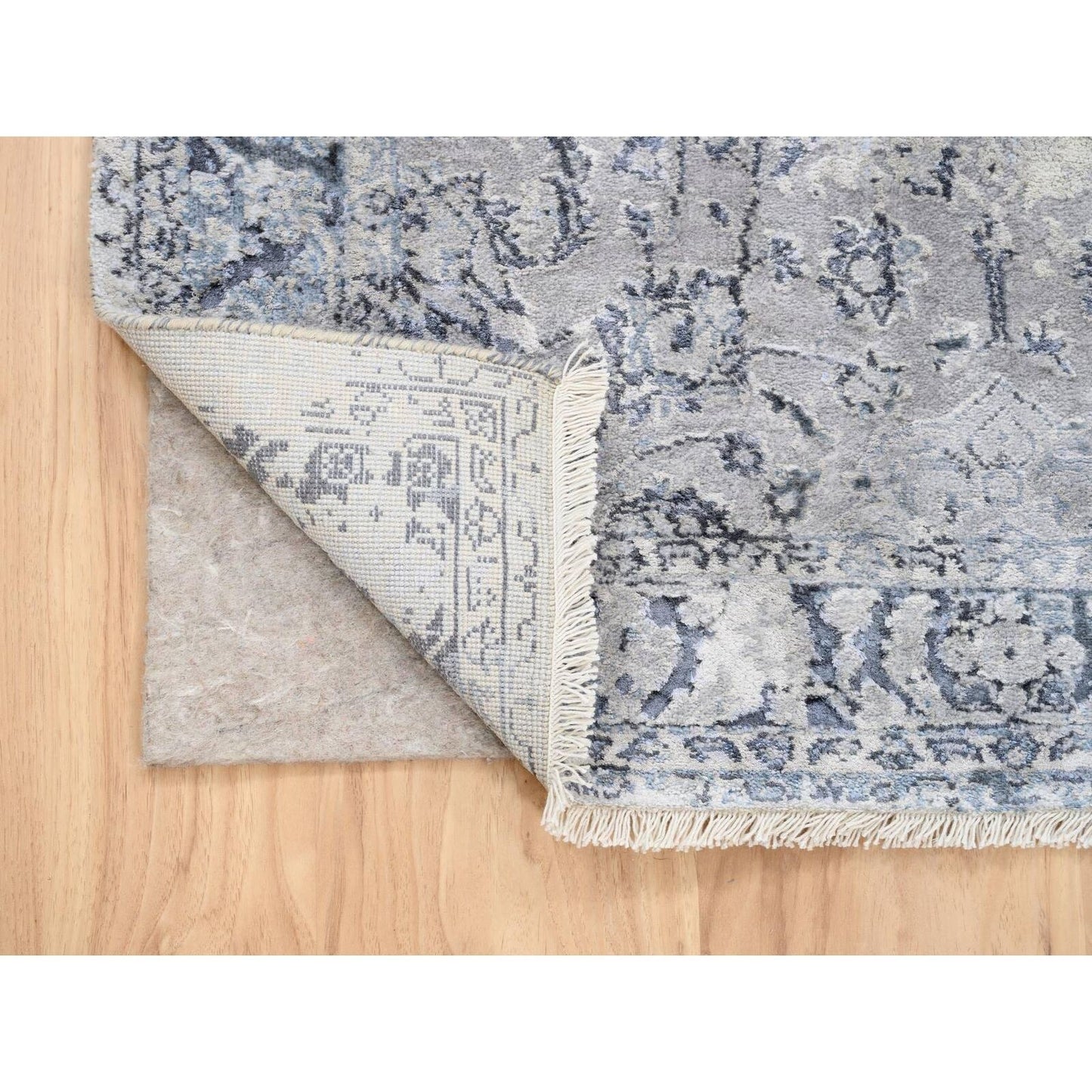 3'2"X4'10"Wool With Pure Silk Hand Knotted Gray Broken Kishoon Design Rug