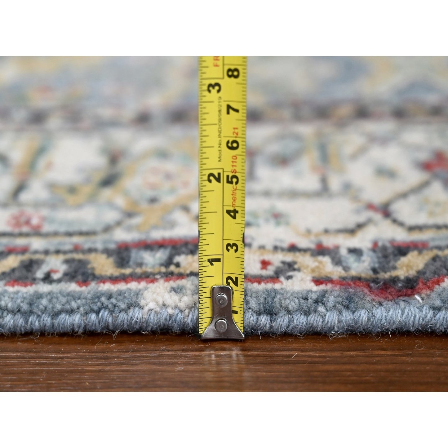 4'X5'9" Blue Wool Broken And Erased Zoroastrian Heris Hand Knotted Rug