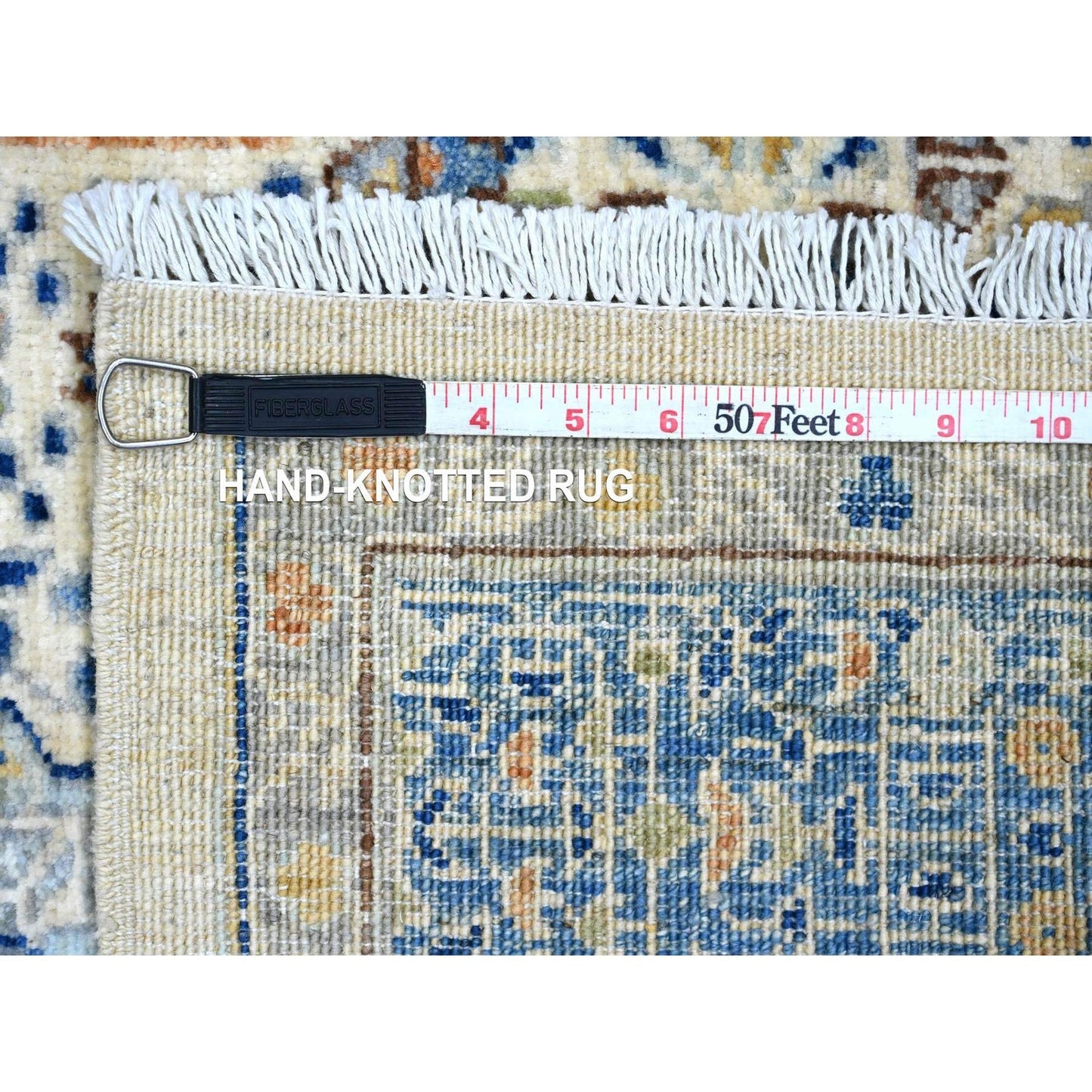 Rug 5'10"x8'8" White Mamluk Dynasty Pattern Star Design Hand Knotted Wool