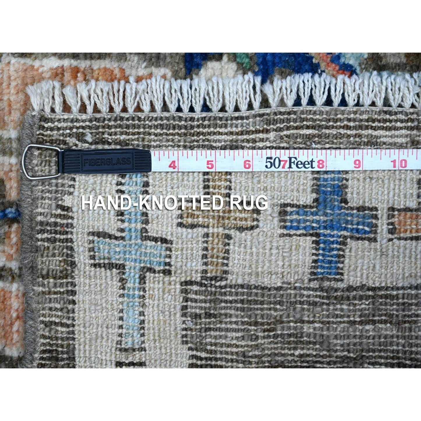 3'8"X11'4" Cloud Gray Tribal Village Design Wide Runner Oriental Rug