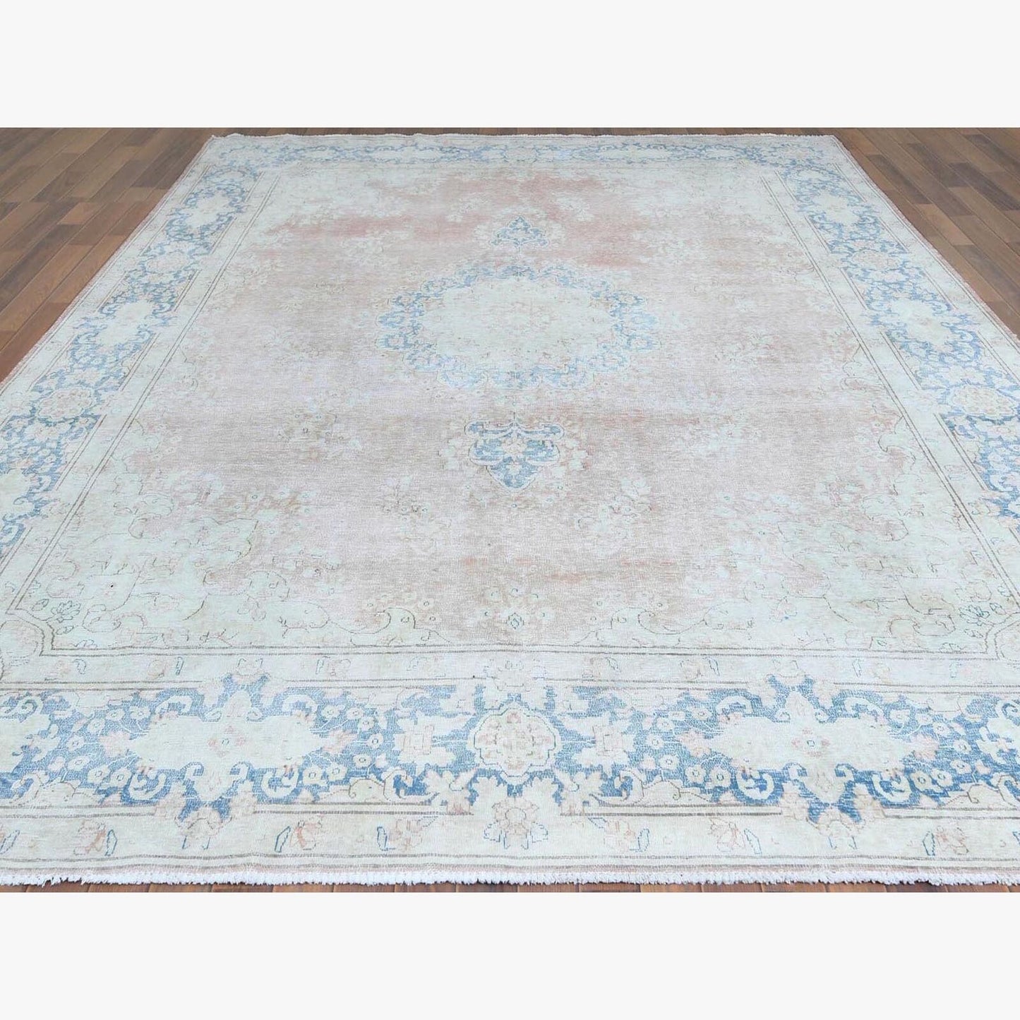 9'8"X12'7" Farsian Karman Clean Sun Faded Pink Wool Hand Knotted Rug