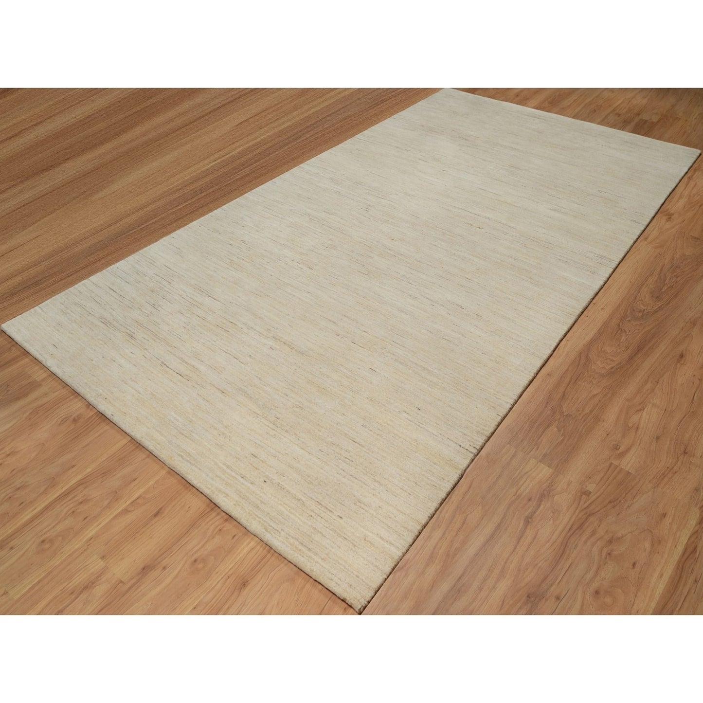 6'X11'10" Swan White All Wool Modern Plain Design Hand Knotted Runner Rug
