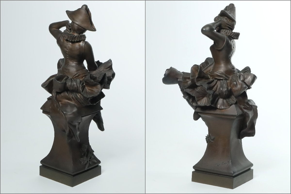 Maillard "Colombina" French Bronze Sculpture Dancer With Roses 40.8Cm Signed Box