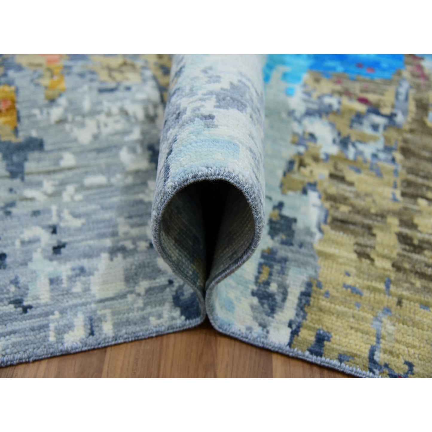 9'10"X13'8" Gray Colorful Modern Abstract 100% Wool Hand Knotted Rug