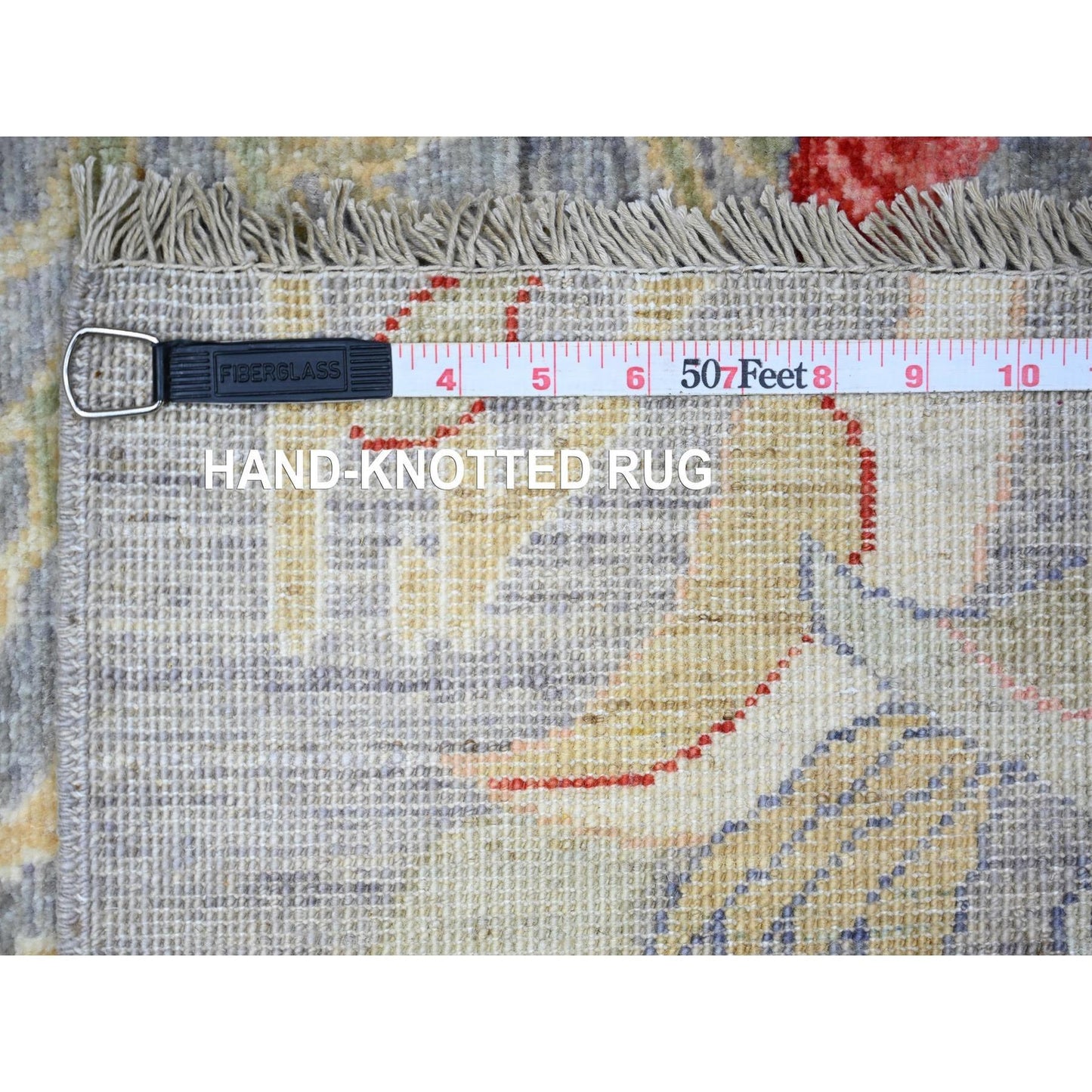 4'2"X9'8" Ice Gray Extra Soft Wool Hand Knotted Afghan Peshawar Rug