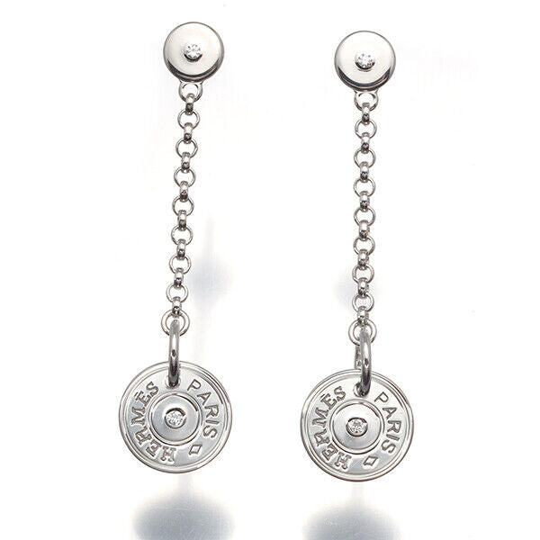 Hermes Earrings Gambade Diamond Clou De Selle 18K 750 White Gold
