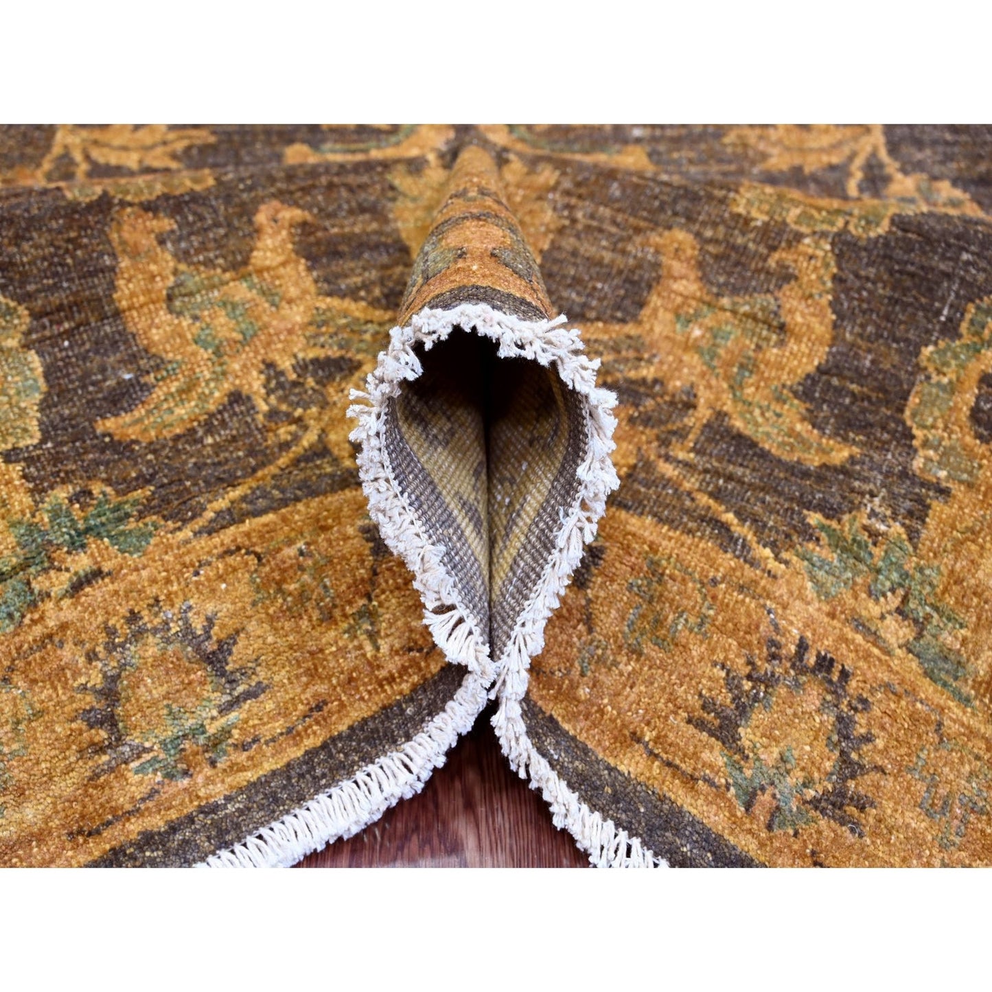 8'6"X11'10" Brown Peshawar Ziegler Mahal Hand Knotted Wool Oriental Rug