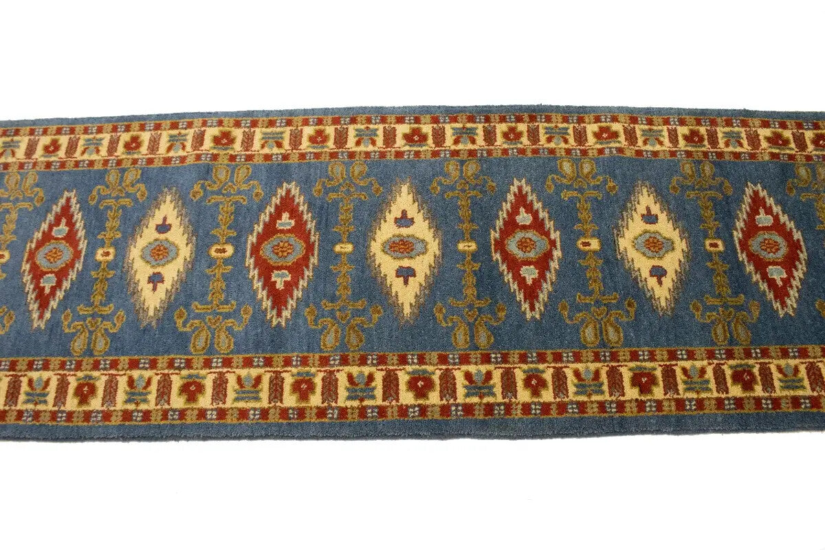 Vintage Style Geometric Kazak Runner Rug Oriental