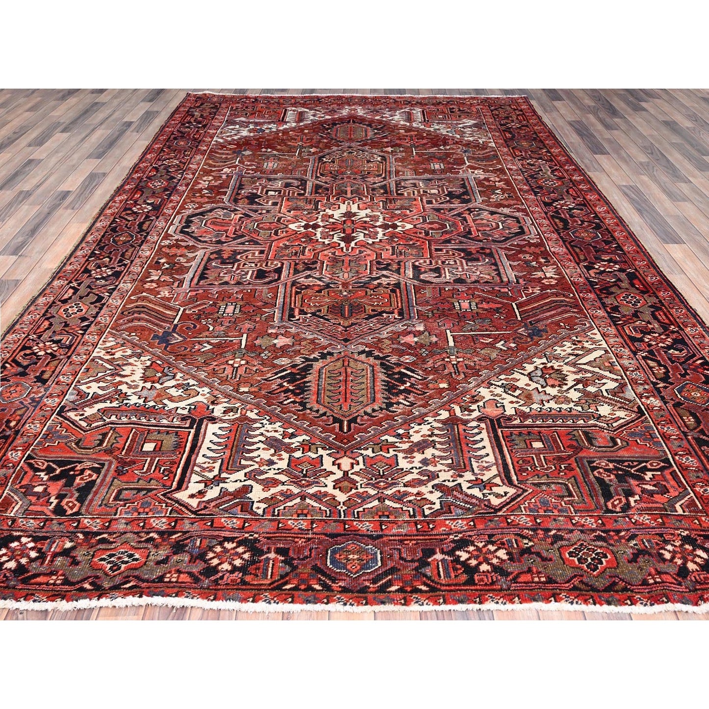 8'X12'2" Rosewood Red Wool Hand Knotted Antique Zoroastrian Heris Rug