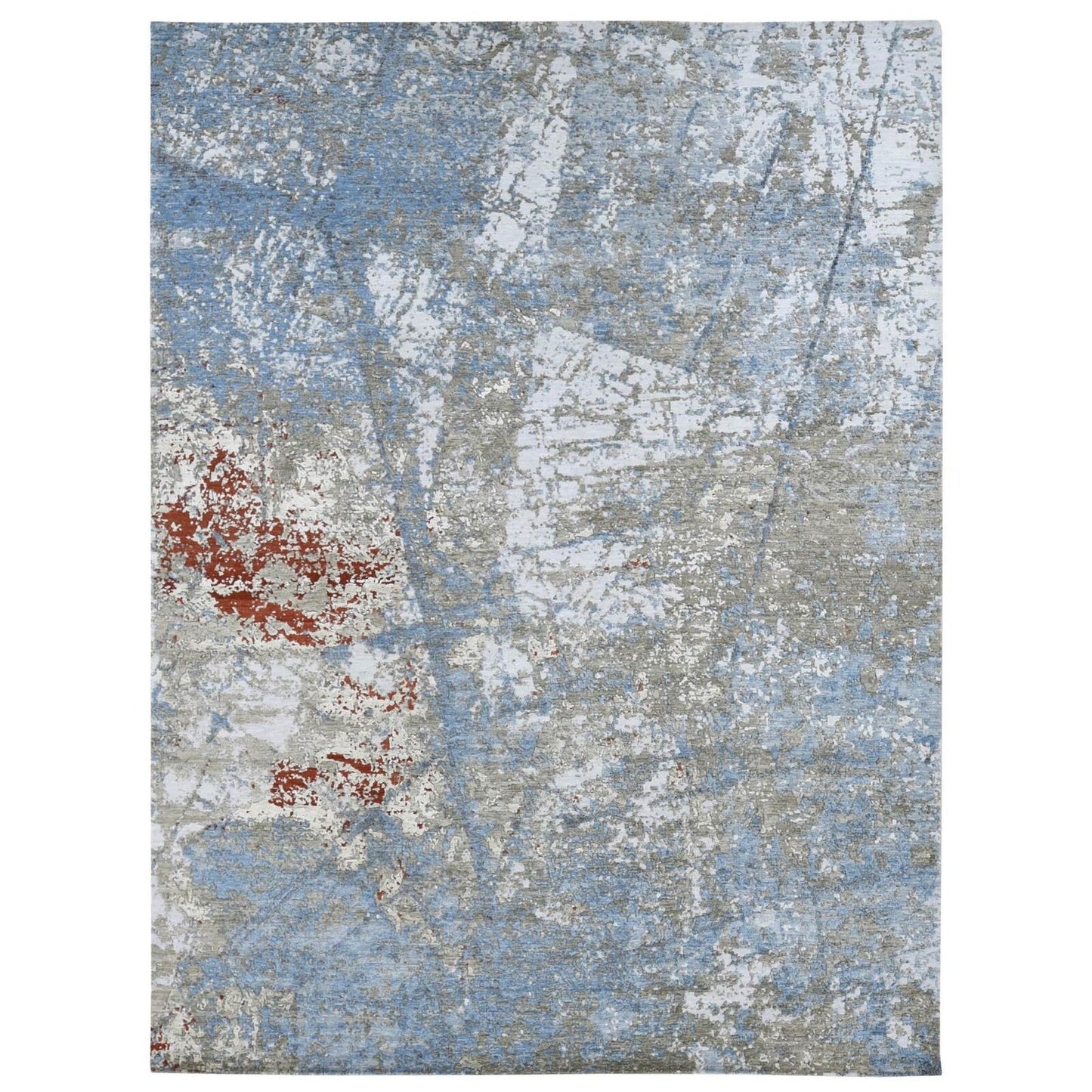 9'1"X12'4" Blue Modern Abstract Galaxy Design Hand Knotted 100% Wool Rug