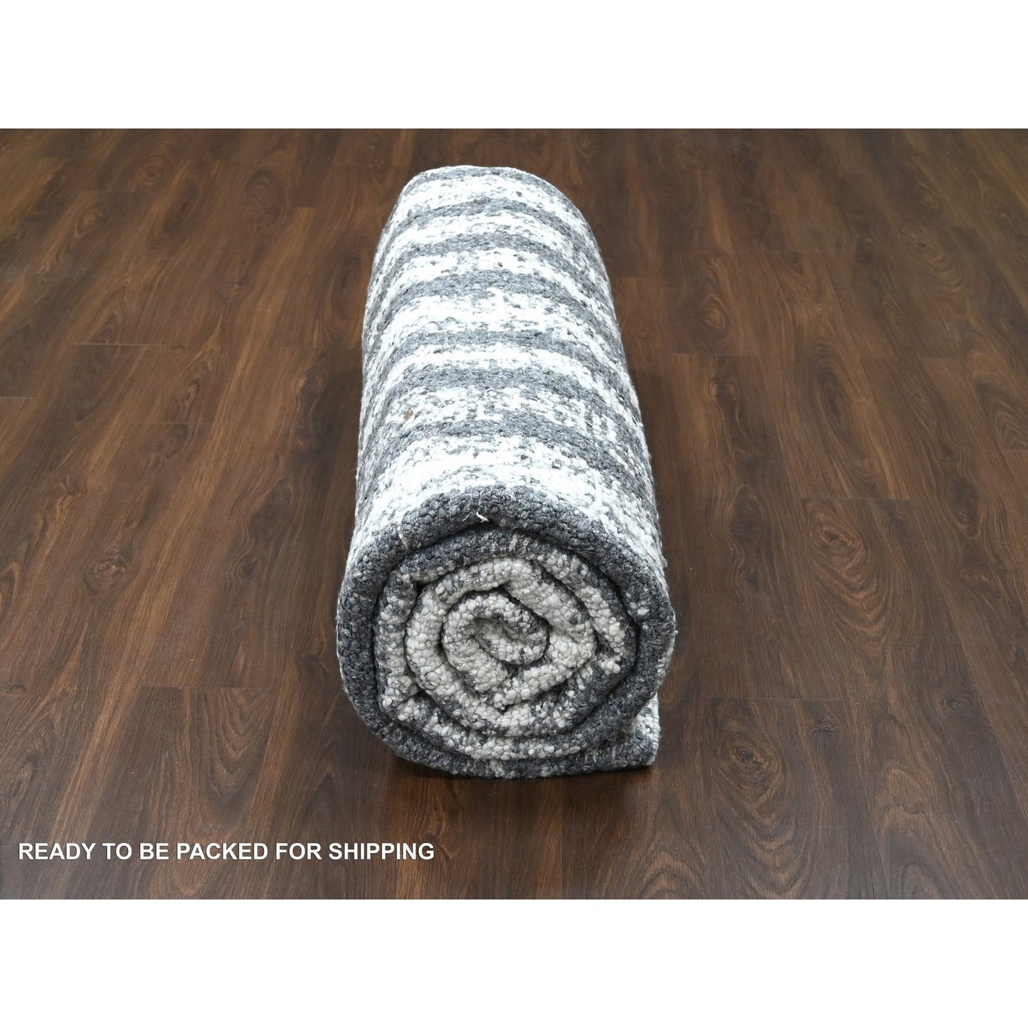 9'1"X11'8" Black And Ivory Modern Design Organic Wool Hand Knotted Rug