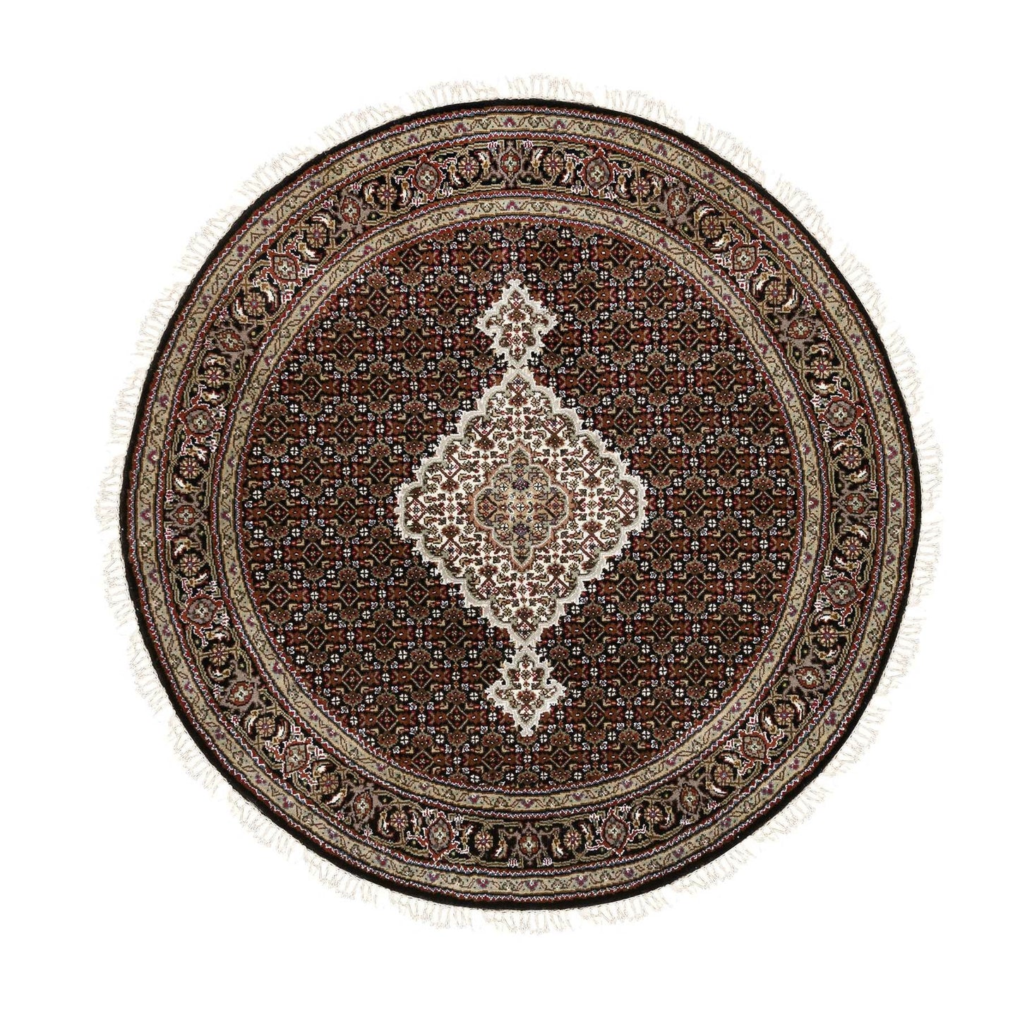 5'X5' 175 Kpsi Hand Knotted Black Tebraz Mahi Wool And Silk Round Rug