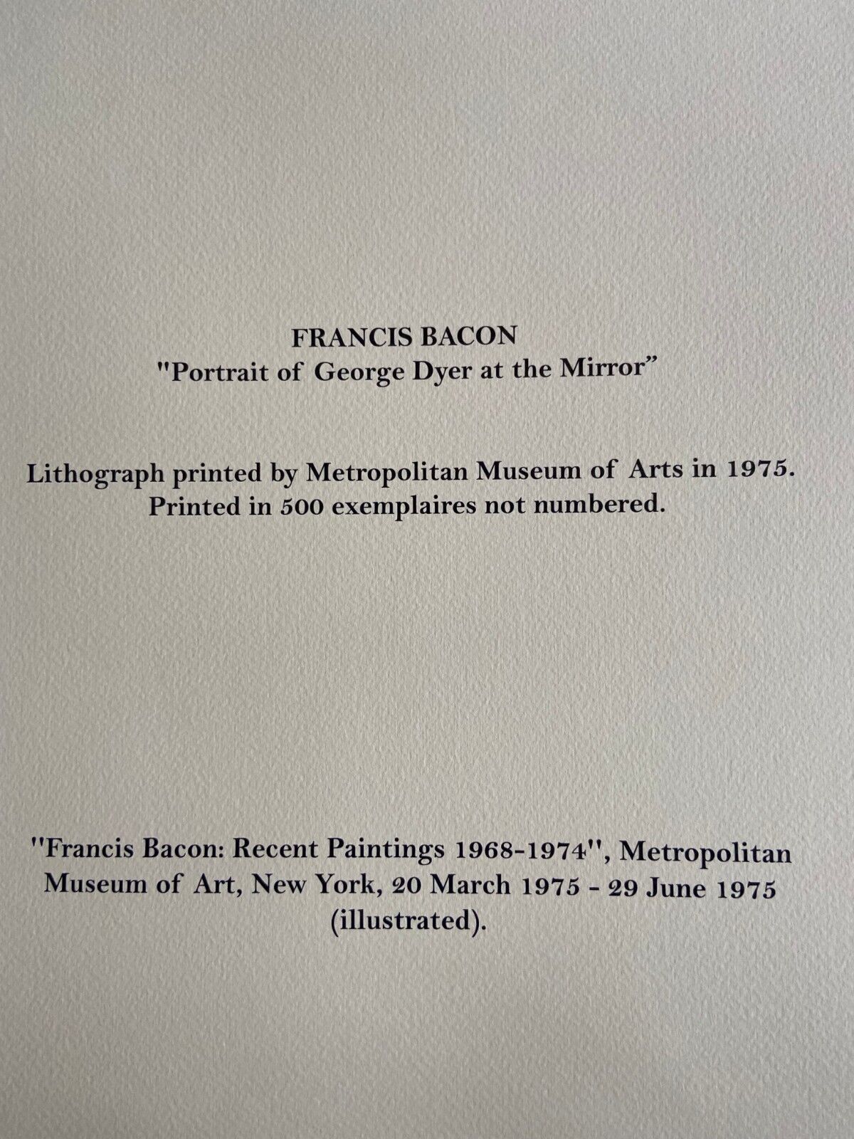 Francis Bacon Lithograph Coa Met Museum Signed Op