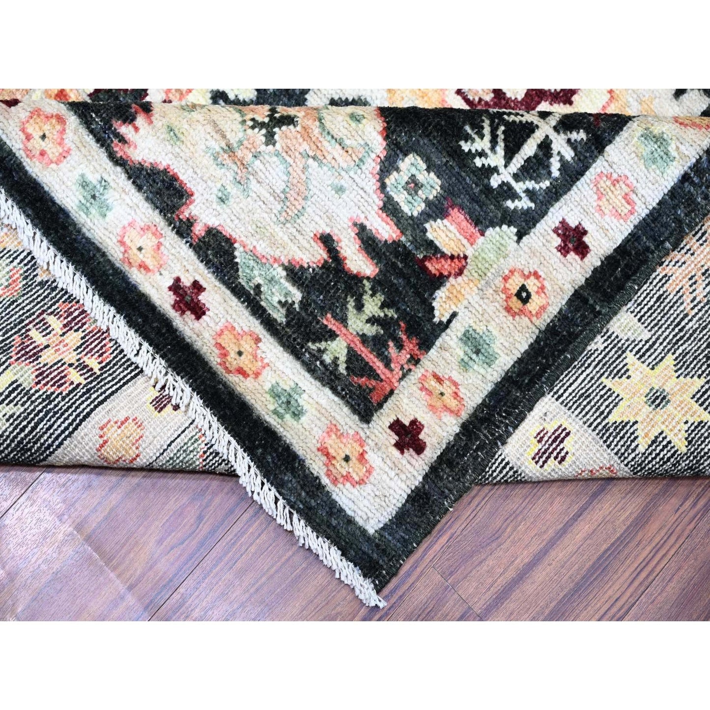 9'X12' Gunmetal Black Afghan Angora Oushak Wool Hand Knotted Oriental Rug