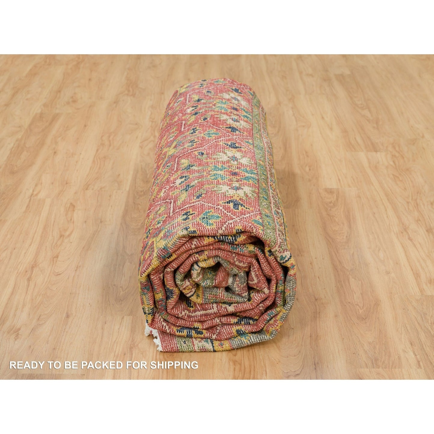14'X16'5" Red Pure Wool Hand Knotted Antiqued Oushak Design Oversized Rug