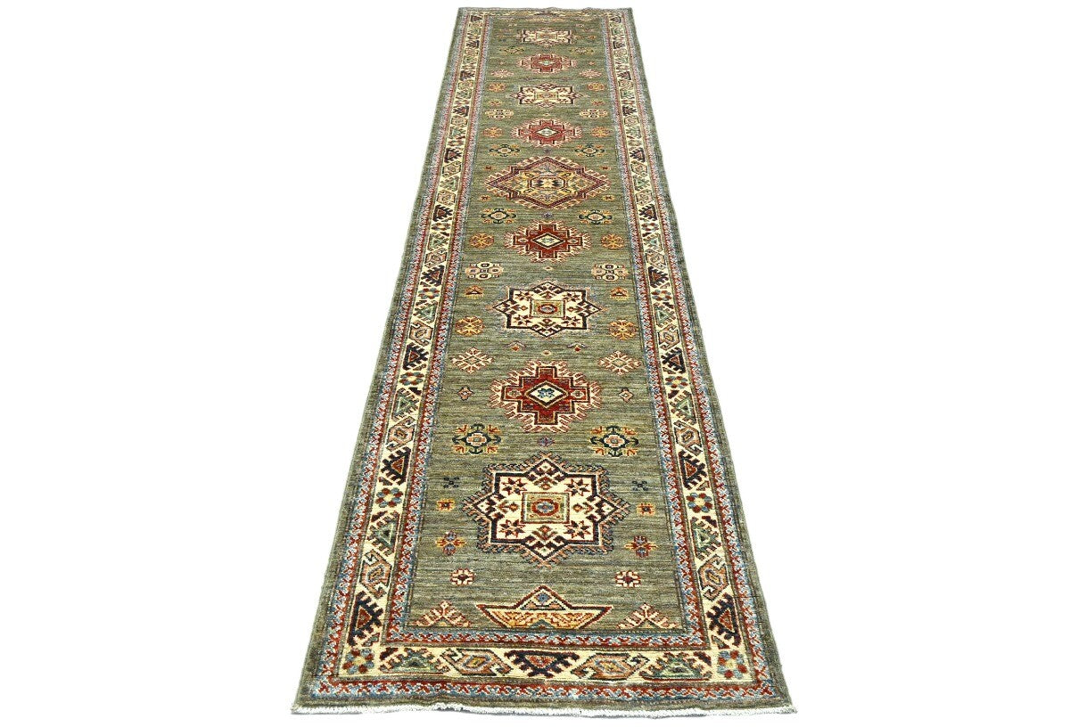 Kazak Oriental Runner Rug Geometric Design