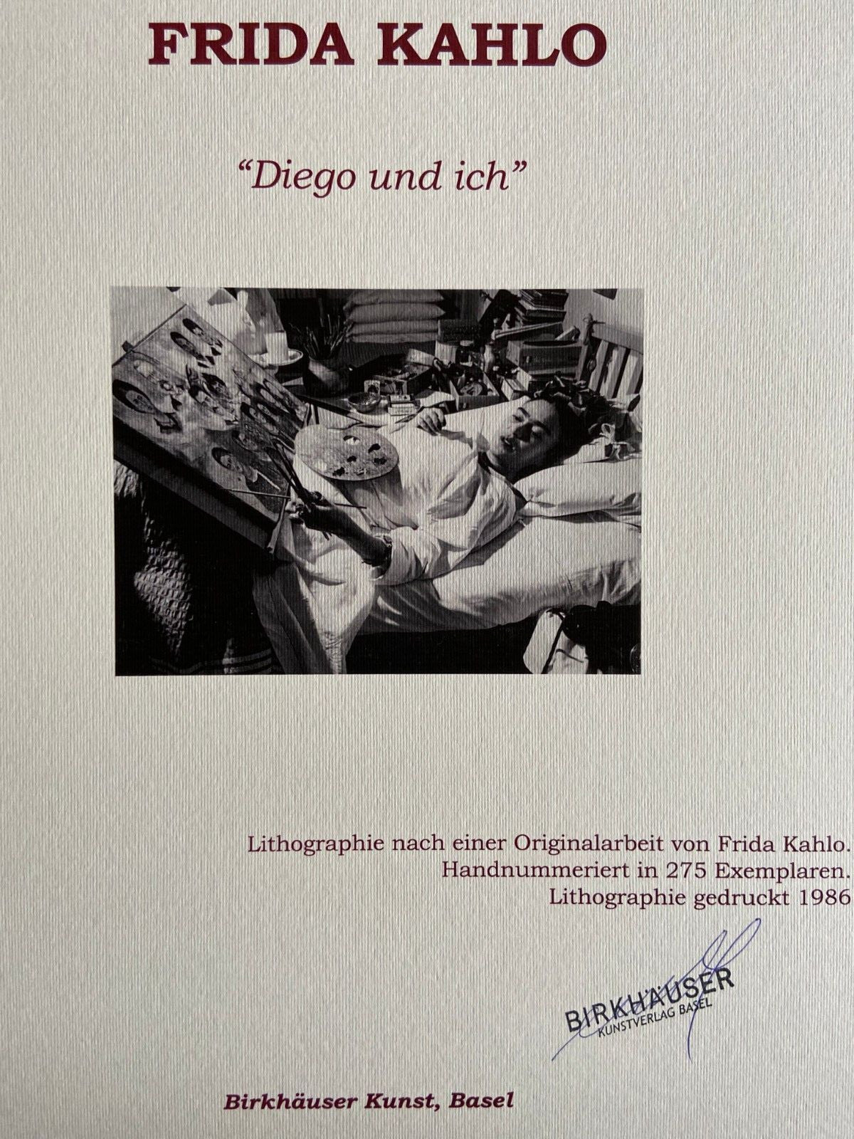 Frida Kahlo Lithograph 'Diego And I' Coa Numbered