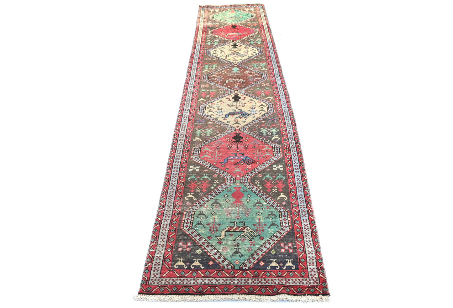 Vintage Oriental Runner Rug Tribal Farmho Hallway