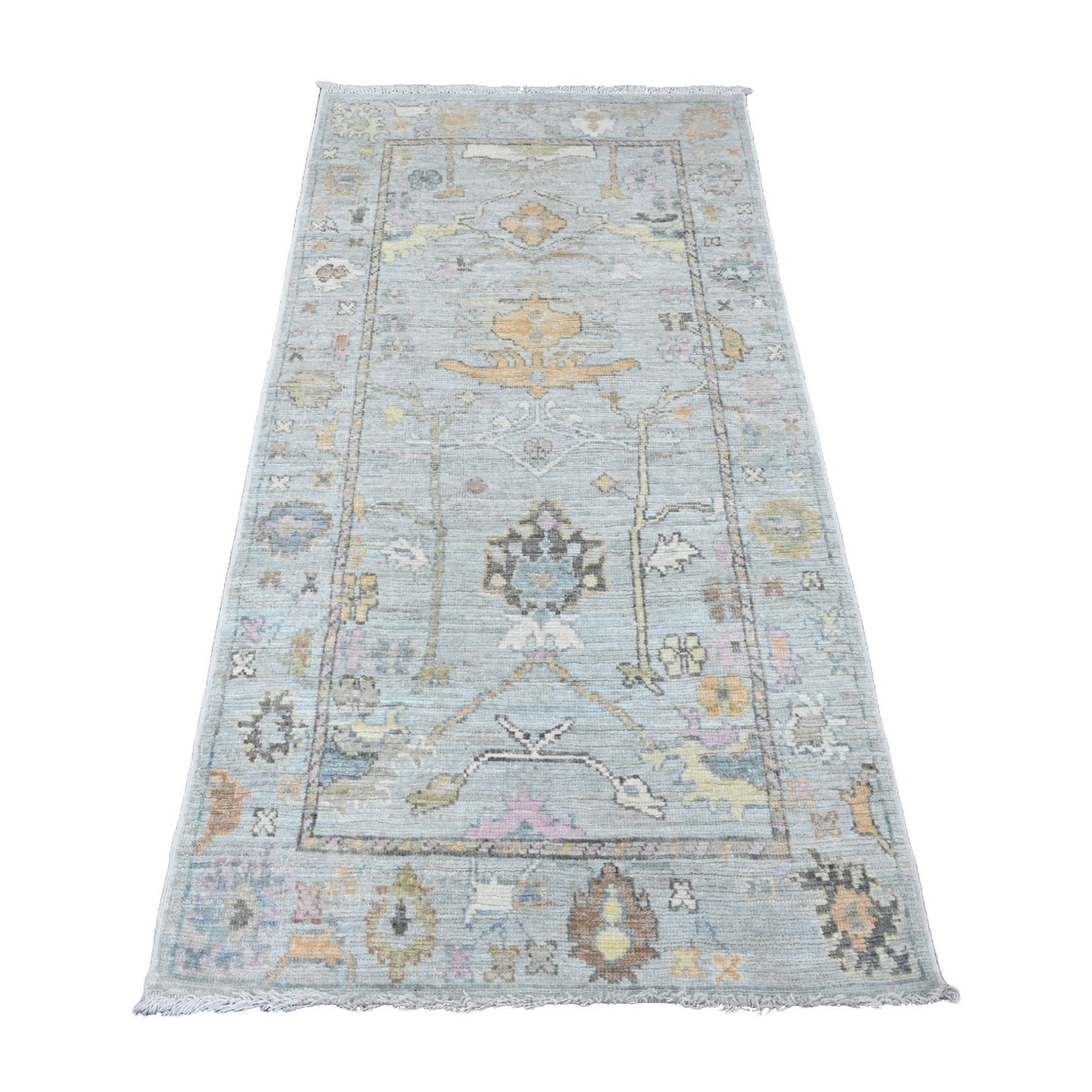 3'1"X6' Coin Gray Afghan Angora Oushak Leaf Design Hand Knotted Wool Rug
