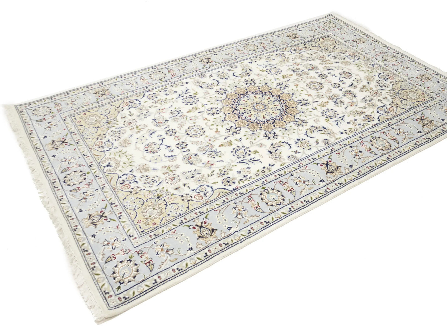 Indo-Nain Cream Floral Medallion Oriental Rug