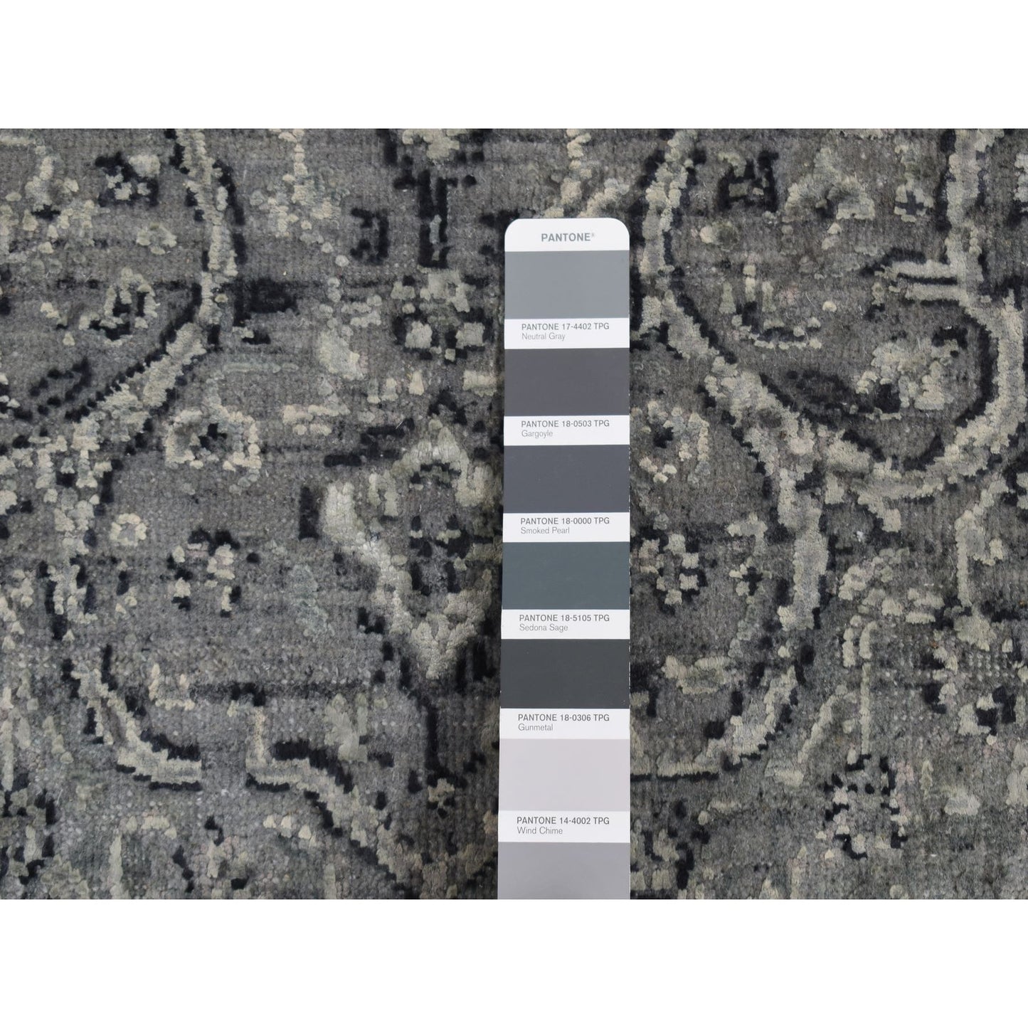 2'9"X7'10" Gray Zoroastrian Design Silk With Wool Hand Knotted Runner Rug