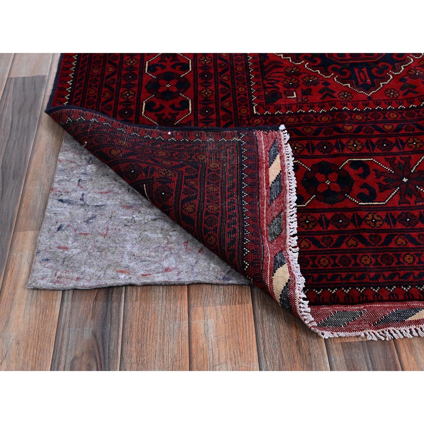 9'9"X13'1" Red Afghan Khamyab Geometric Design Soft Wool Hand Knotted Rug