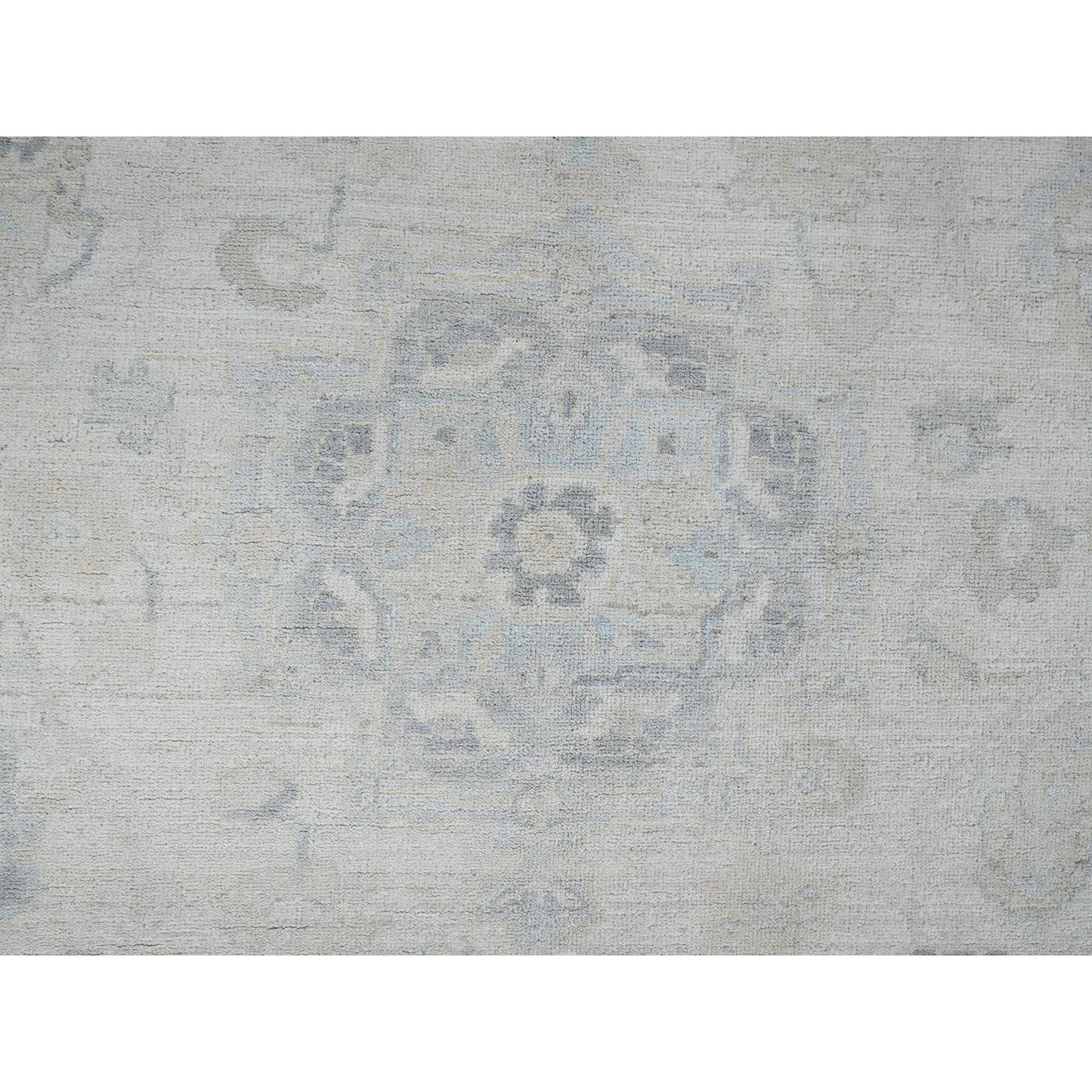 8'2"X10'1" White Wash Peshawar With Leaf Design, Hand Knotted Pure Wool Rug