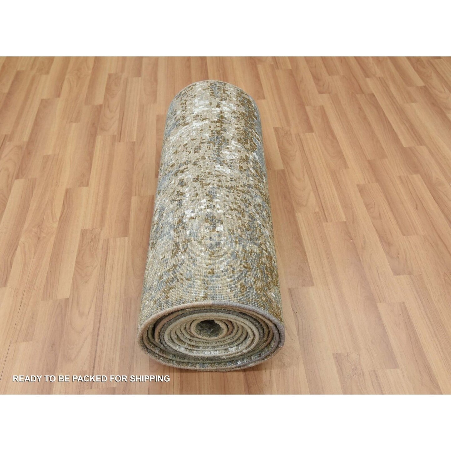 2'6"X20'3" Gray Hand Knotted Abstract Design Pure Wool Xl Runner Rug