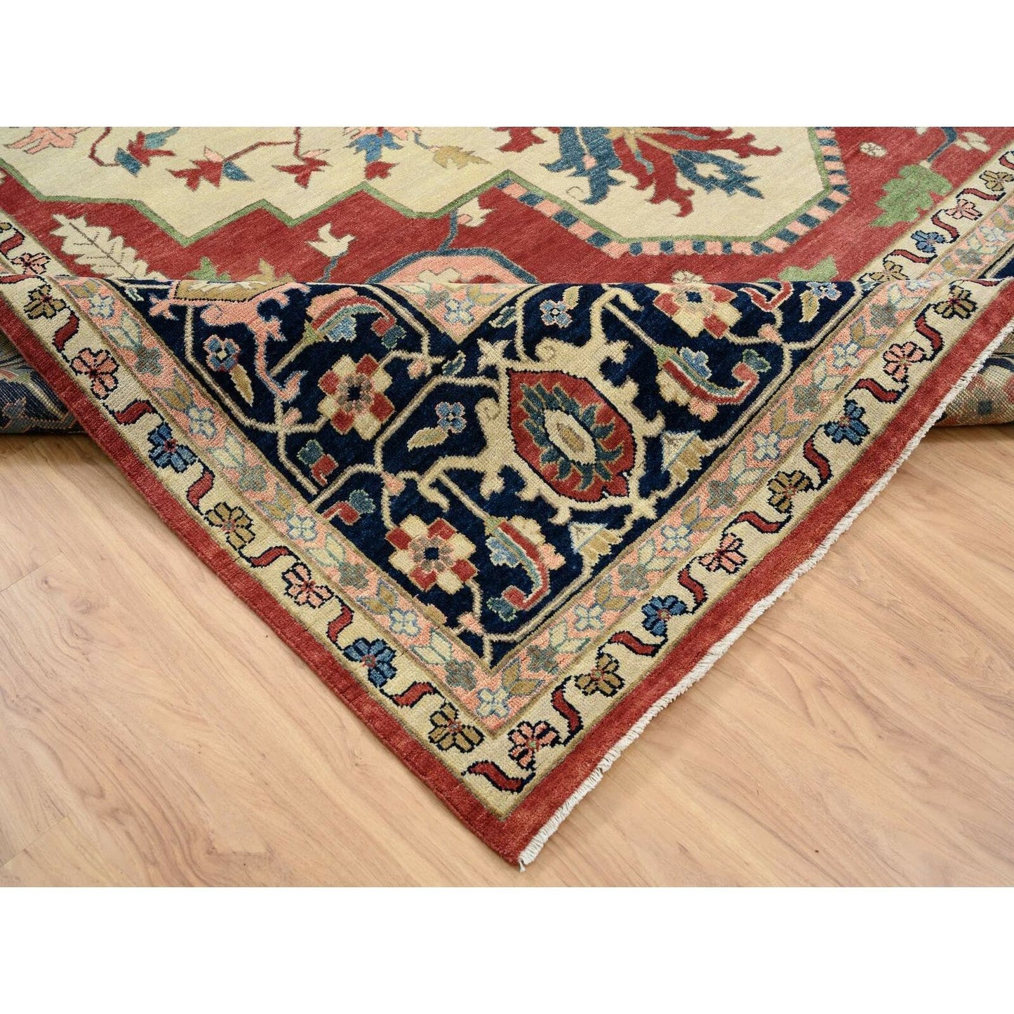 11'9"X17'10" Blue Pliable Wool Hand Knotted Heris Revival Oversized Rug