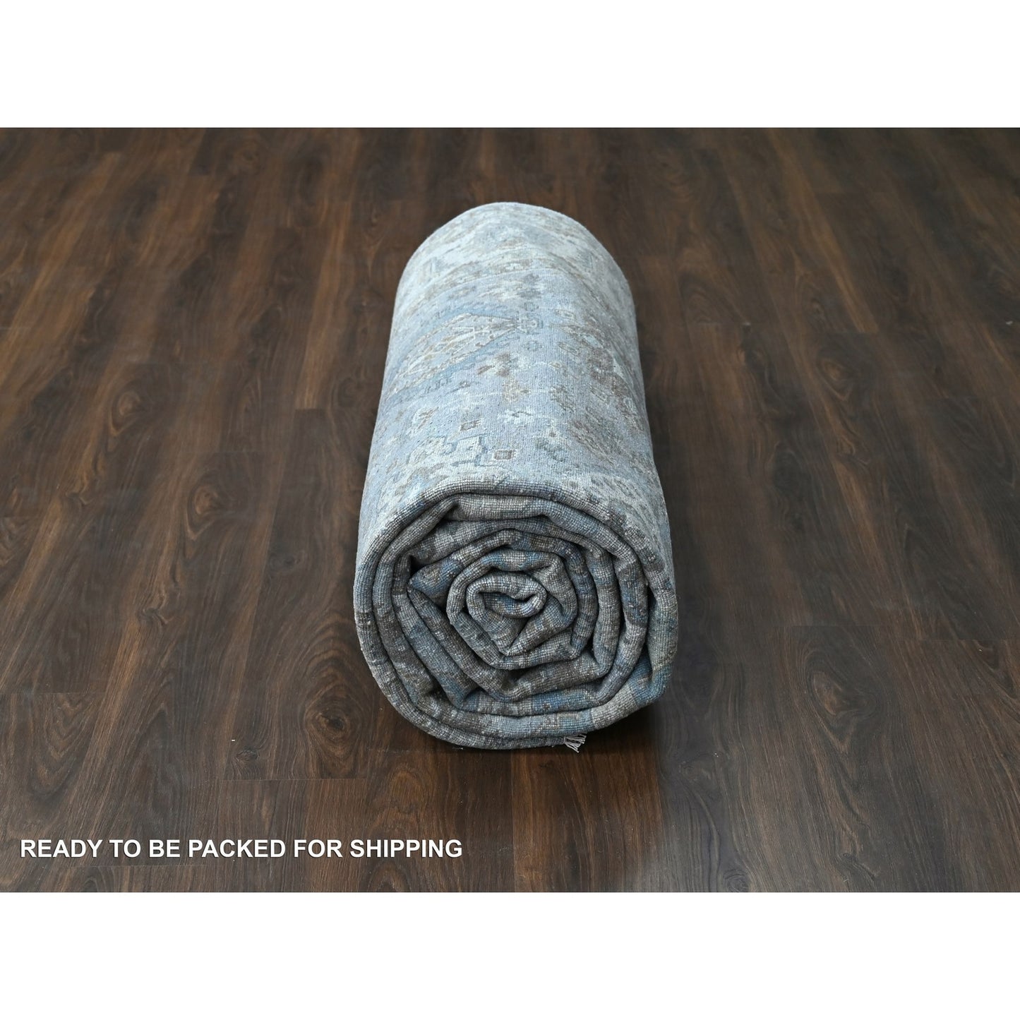 8'2"X16'3" Gray And Ivory Hand Knotted Karjihooz Design Wool Rug
