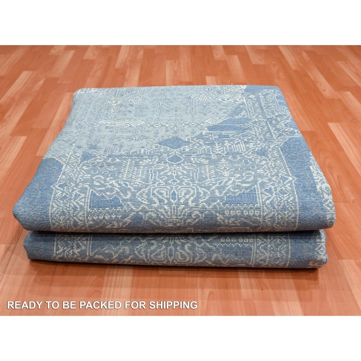 10'2"X10'2" Blue, Hand Knotted Jewellery Design, Wool And Silk Square Rug
