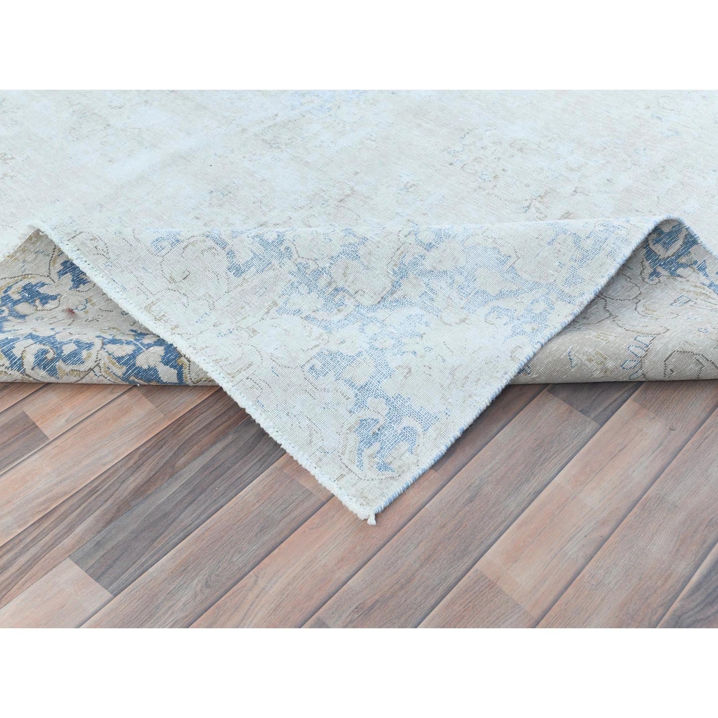 8'2"X13' Ivory Old Farsian Karman Hand Knotted Wool Distressed Look Rug
