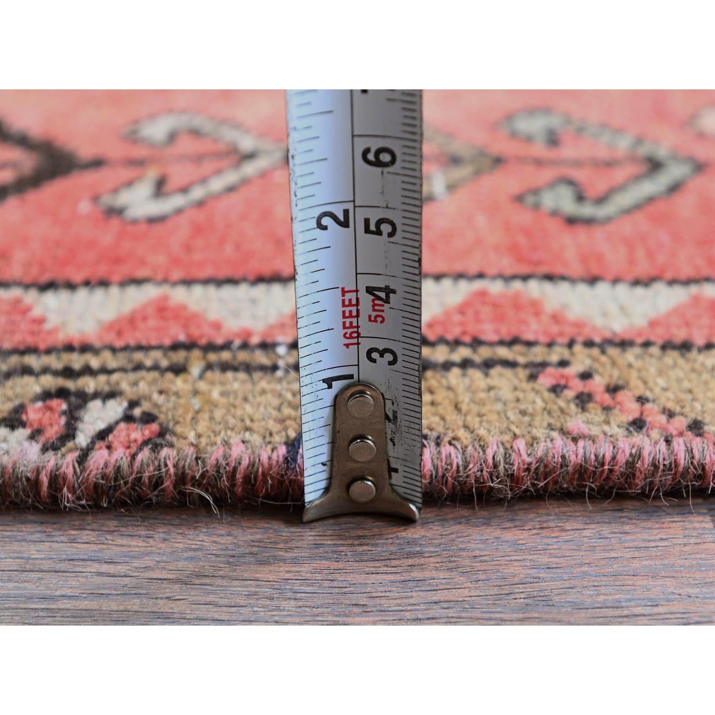 3'1"X8' Blush Red, Vintage Zoroastrian Heris Hand Knotted Wool Runner Rug