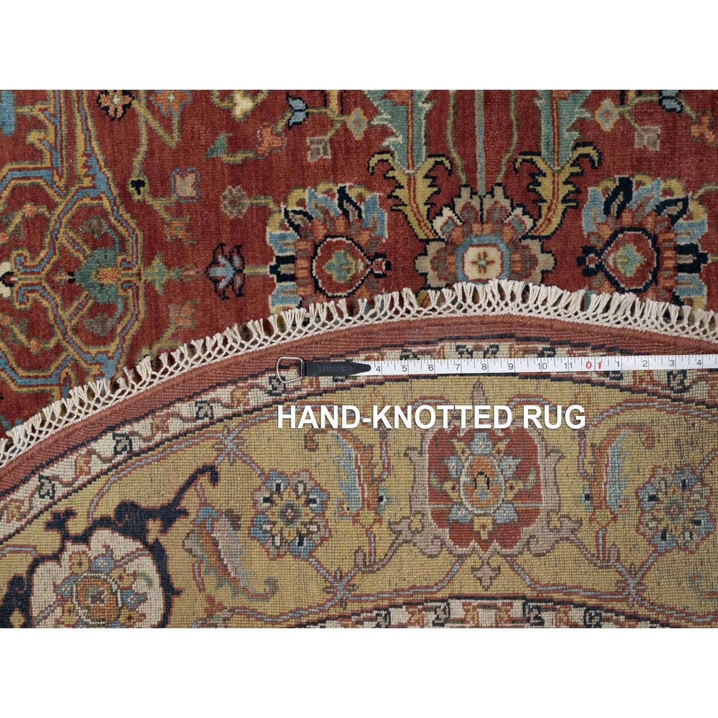 6'2"X6'2" Red Antiqued Fine Heris Hand Knotted New Zealand Wool Round Rug