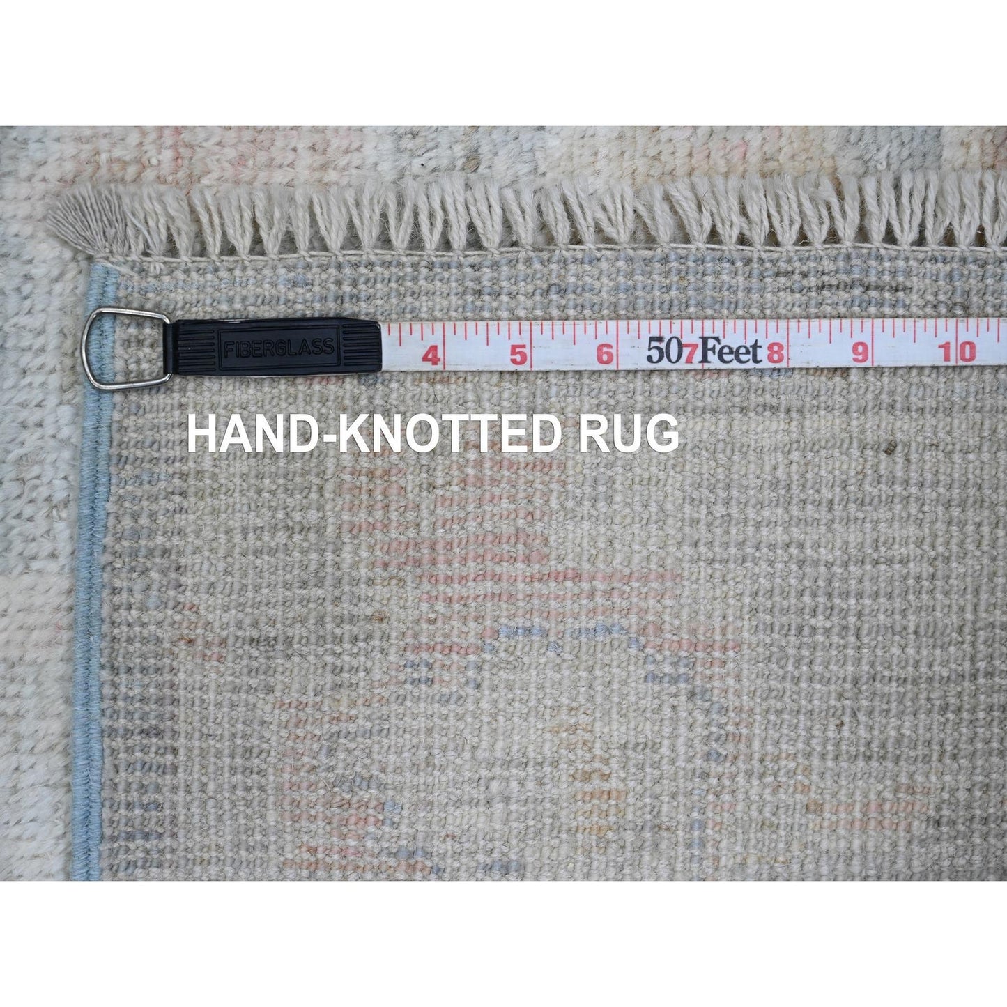 3'1"X15'6" Gray Angora Oushak Leaf Design Hand Knotted Wool Runner Rug