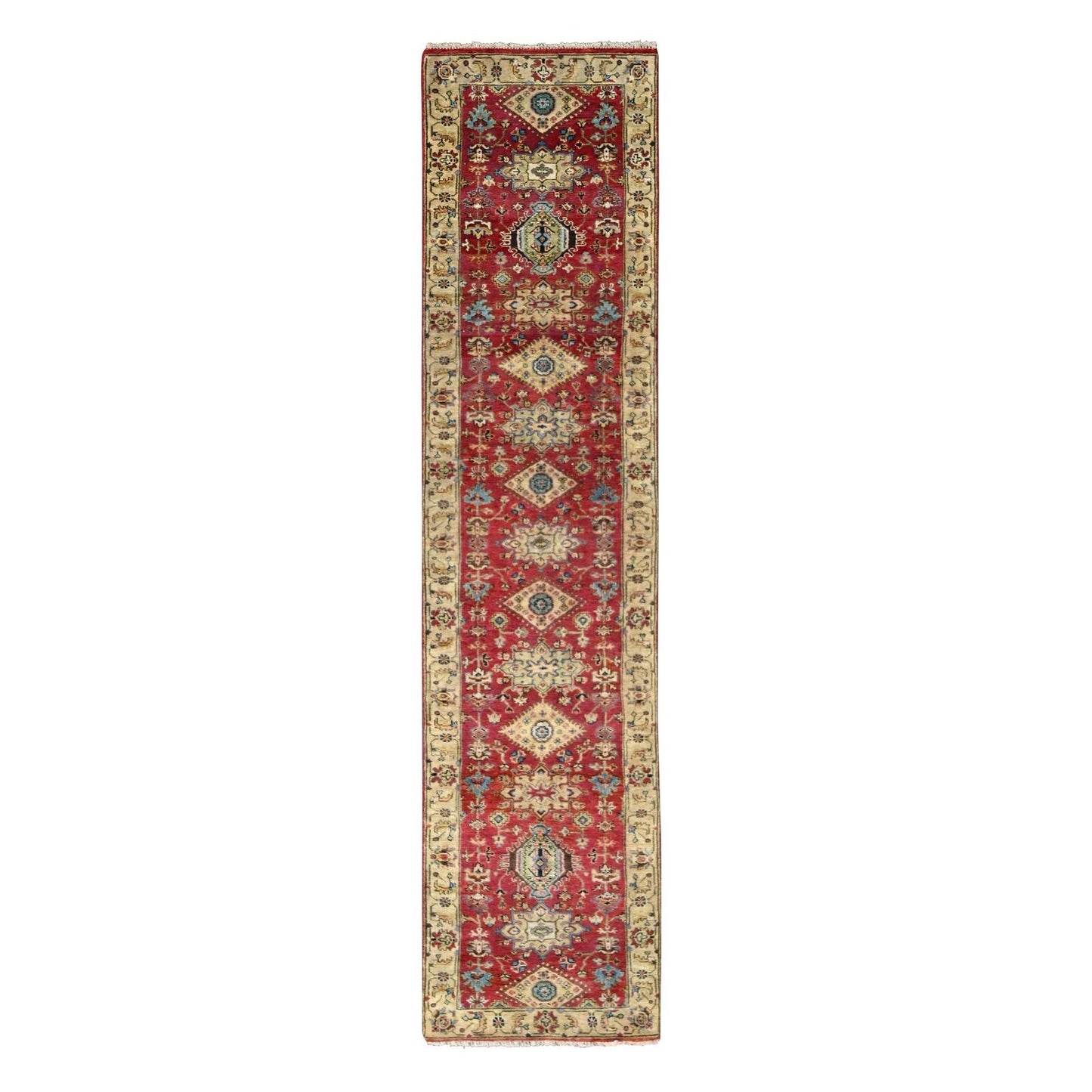 2'7"X12' Red Karjihooz Design Pure Wool Hand Knotted Runner Rug