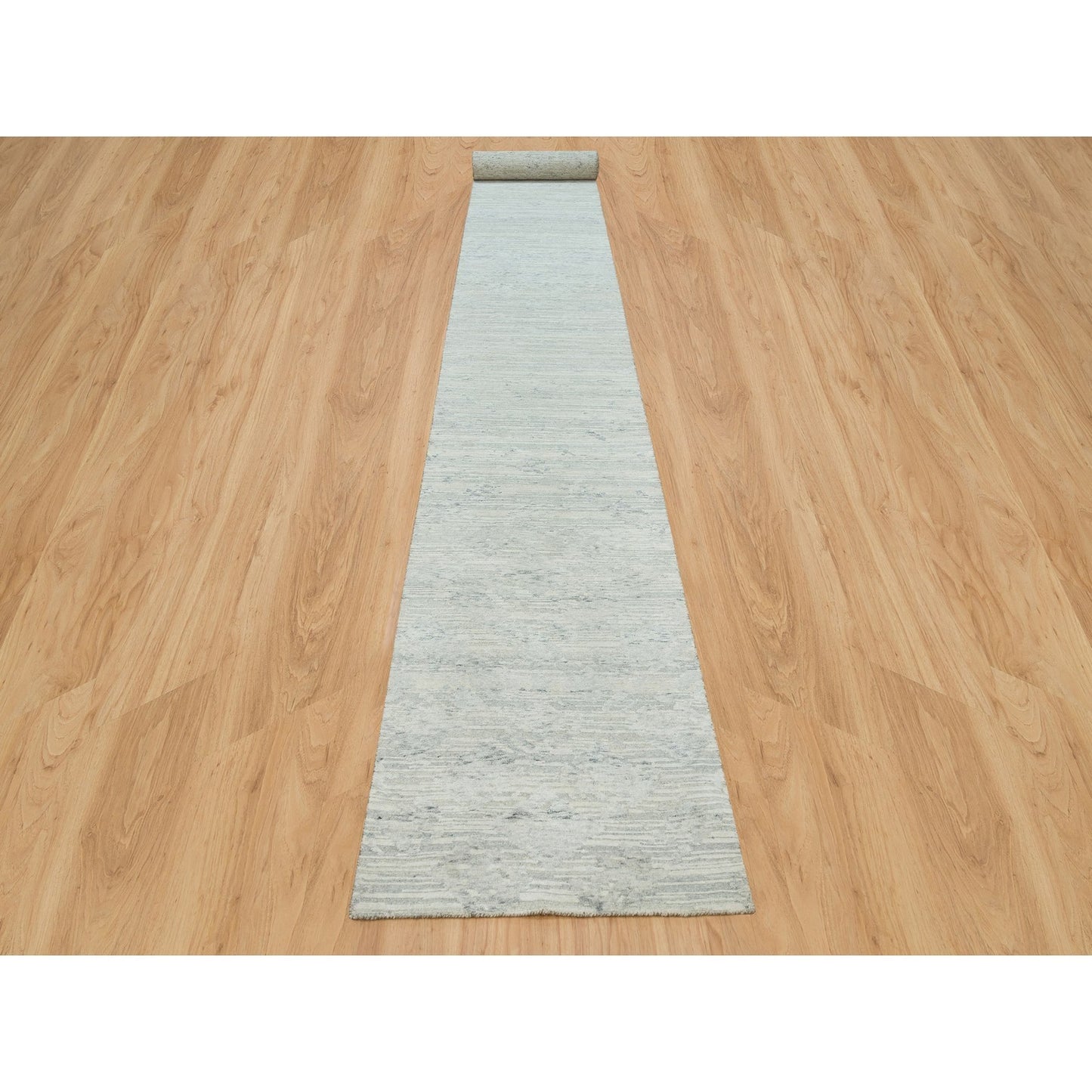 2'7"X22' Gray Modern Design Hand Spun Wool Hand Knotted Xl Runner Rug