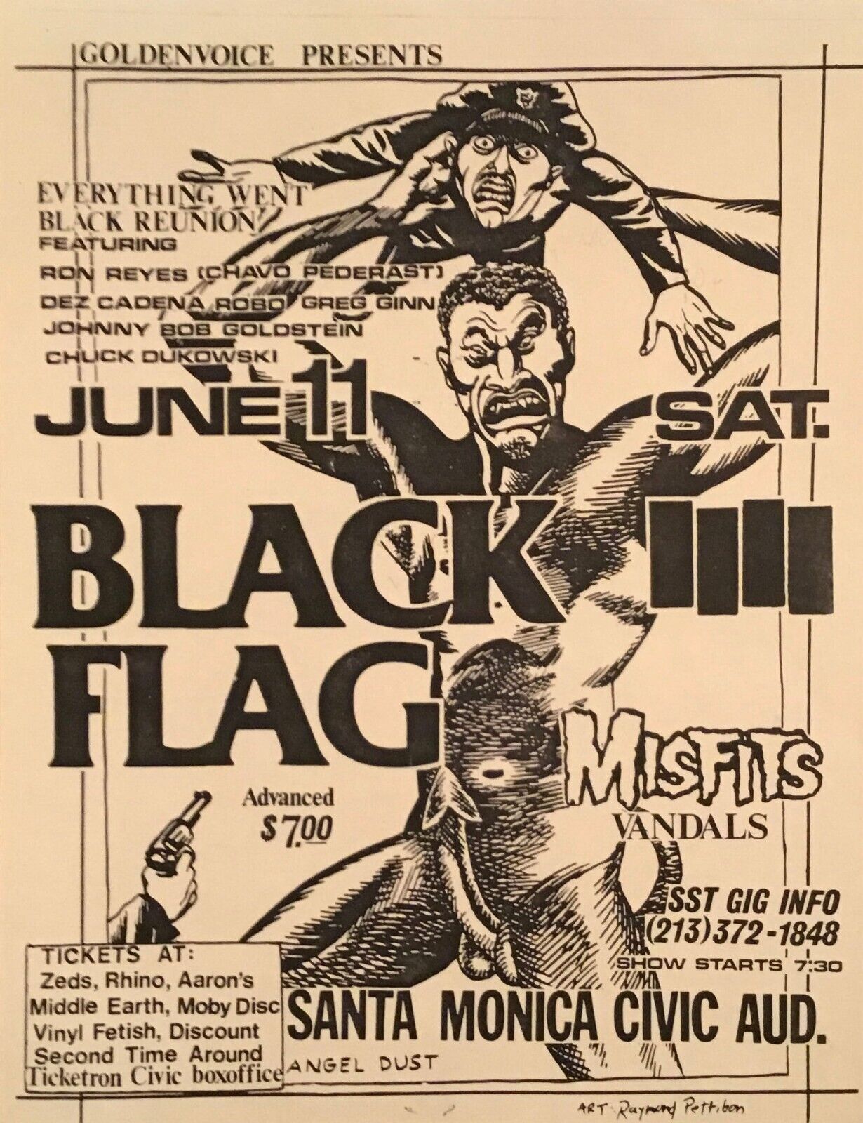 Black Flag Vintage Concert Poster Misfits Vandals Santa Monica Civic Aud