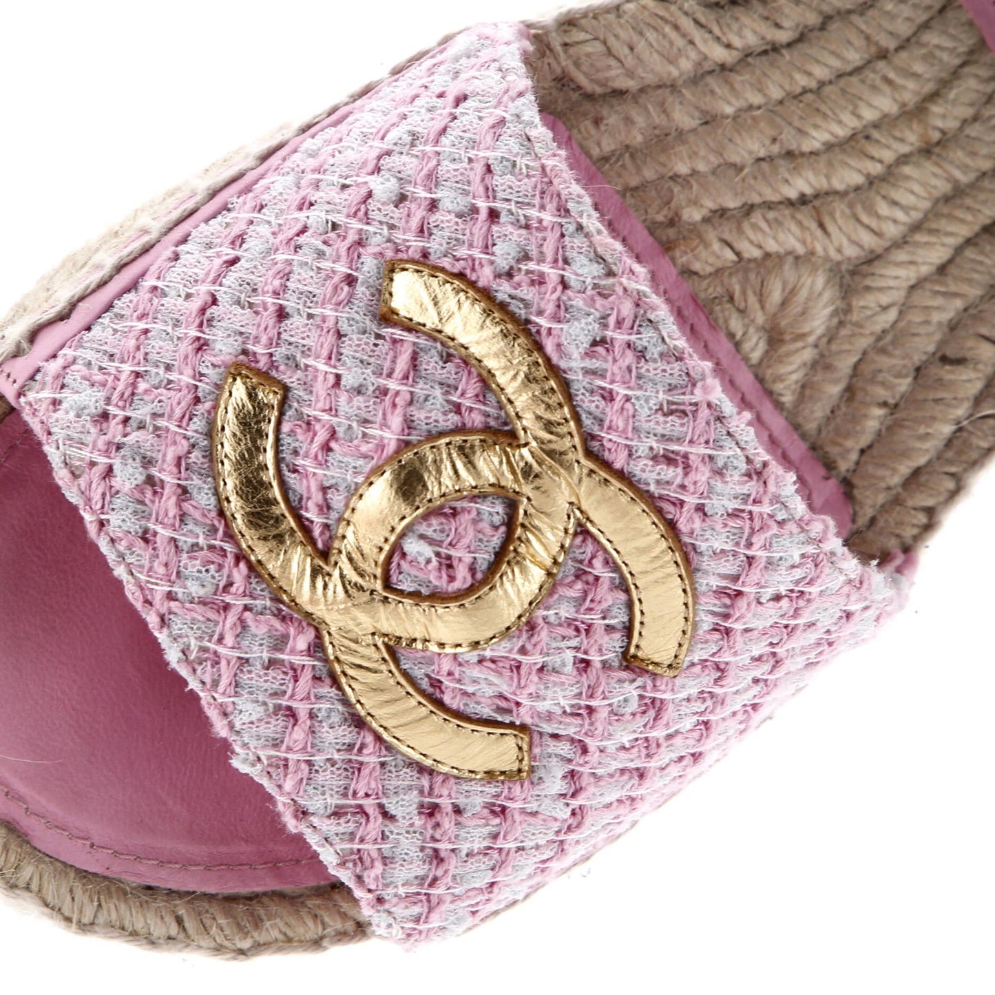 Chanel Women'S Cc Espadrille Slide Sandals Tweed