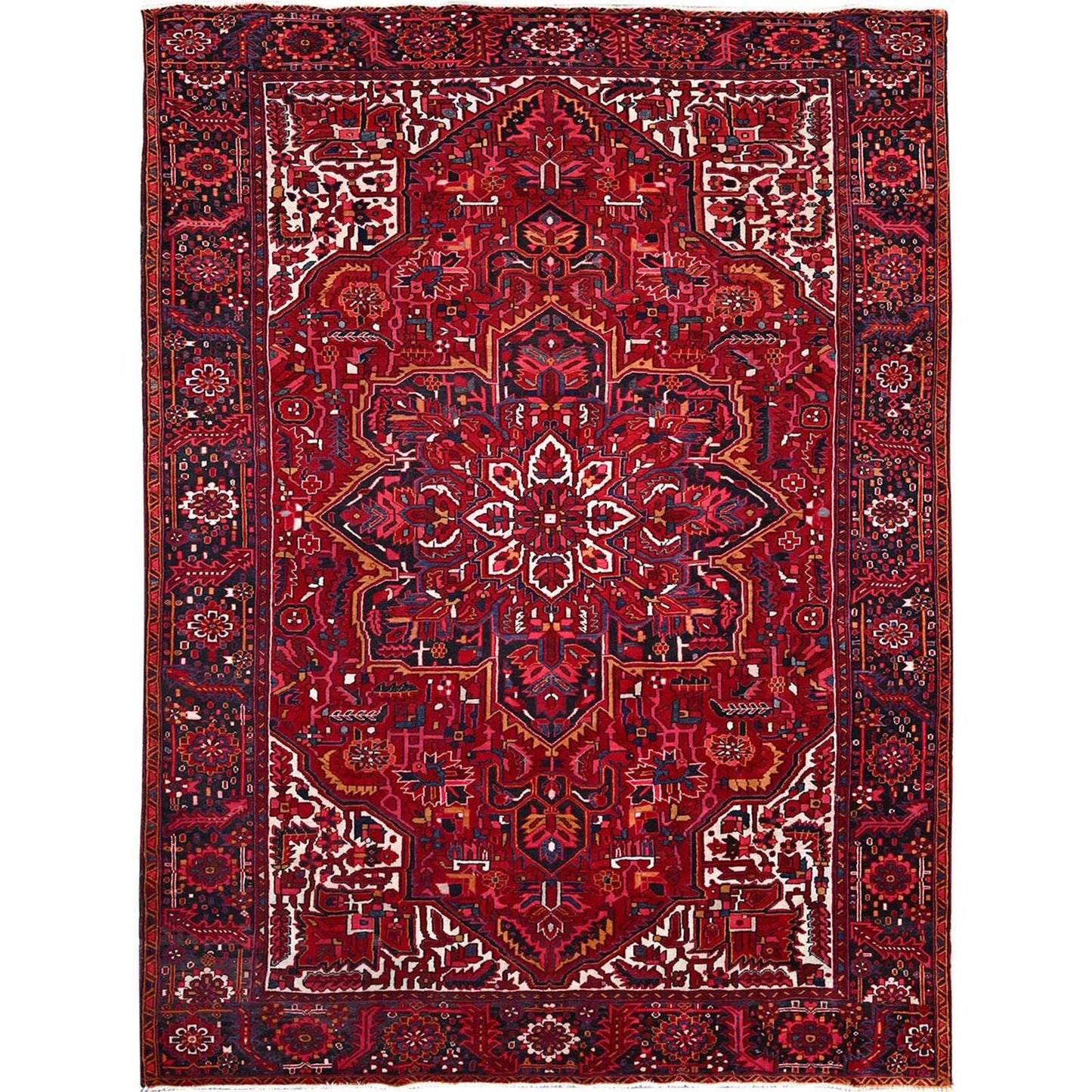9'7"X12'6" Dutch Tulip Red Semi Antique Hand Knotted Heris Shiny Wool Rug
