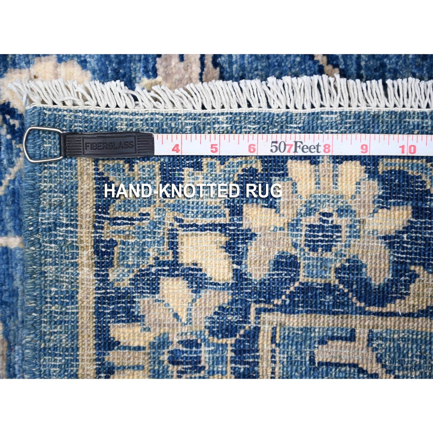 2'7"X12'1" Denim Blue Mahal Design Hand Knotted Wool Runner Oriental Rug